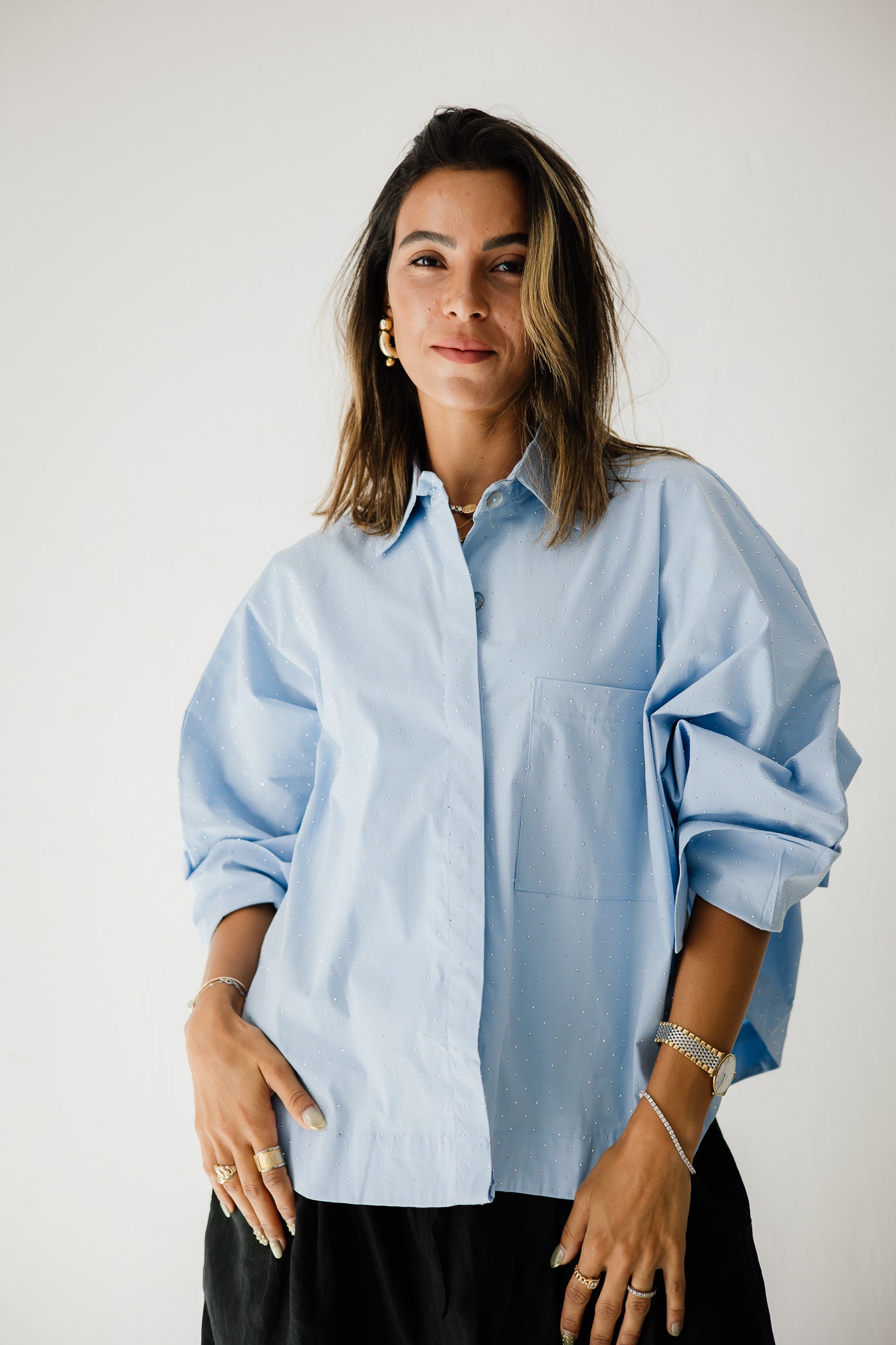 Studding Butterfly Shirt In Blue