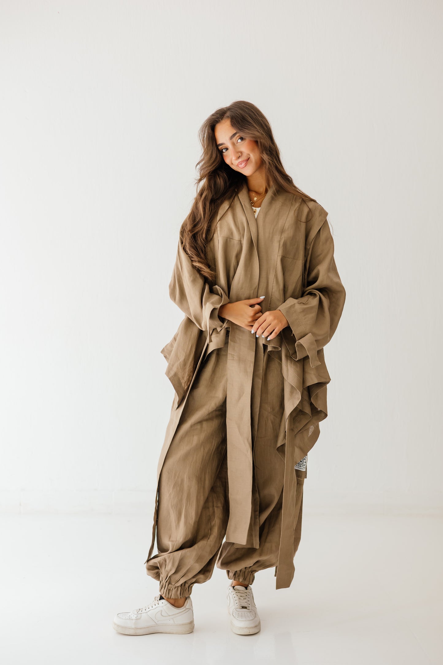 Short Double Collar Kimono In Light Brown