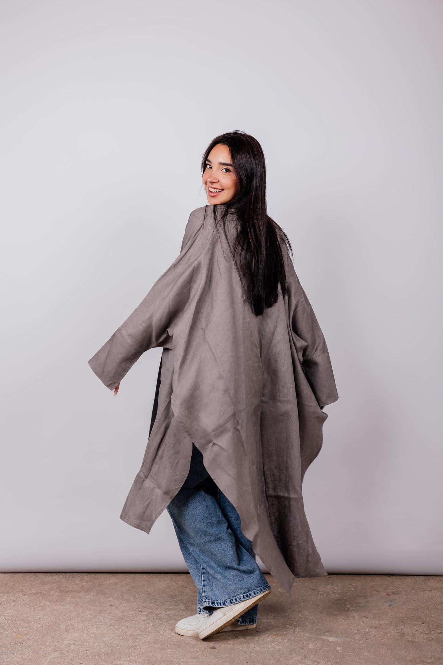 Double Collar Kimono In Dark-griesh