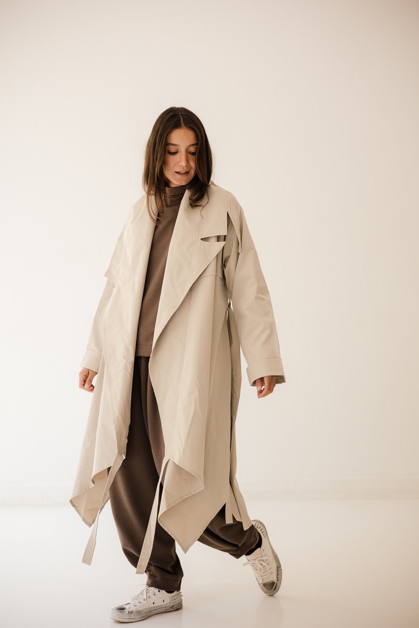 High-Low Trench Coat In Cafe