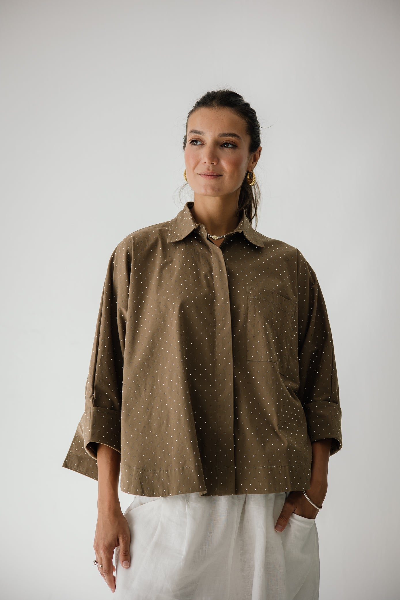 Studding Butterfly Shirt In Brown