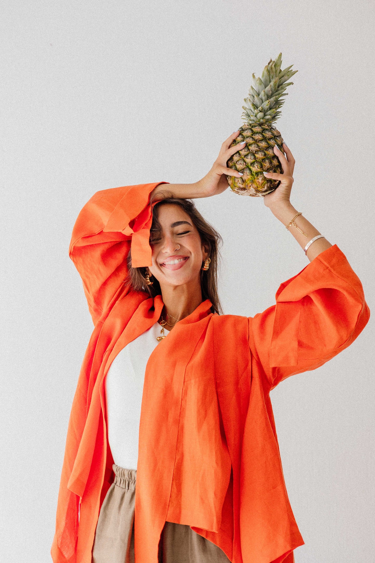 Short Double Collar Kimono In Orange