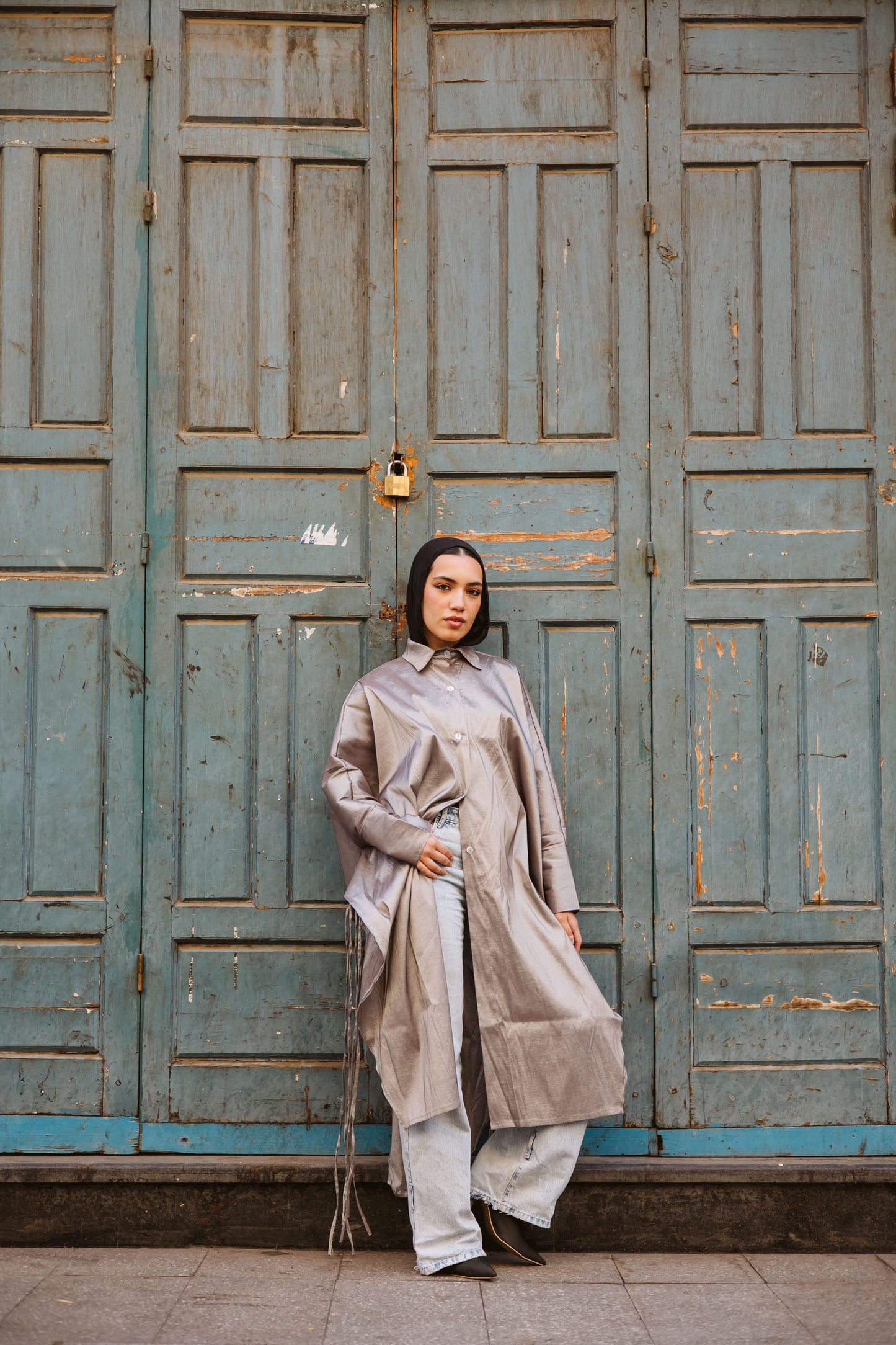Long Fringes Kaftan in Grey