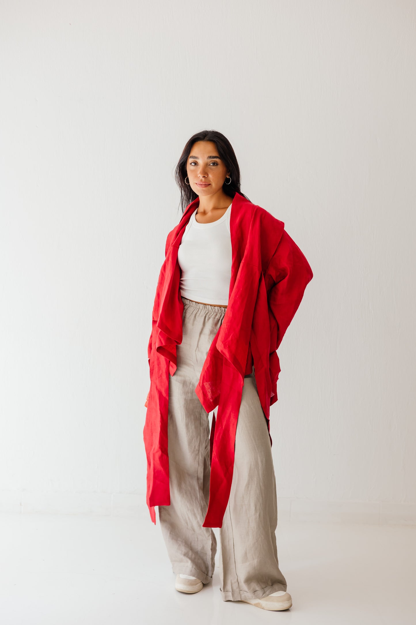 Short Double Collar kimono In Red