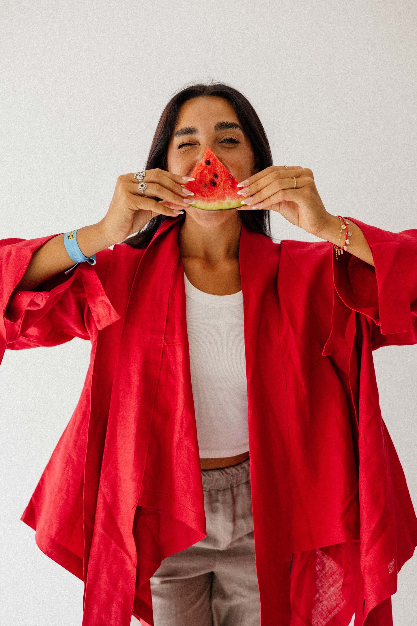 Short Double Collar kimono In Red