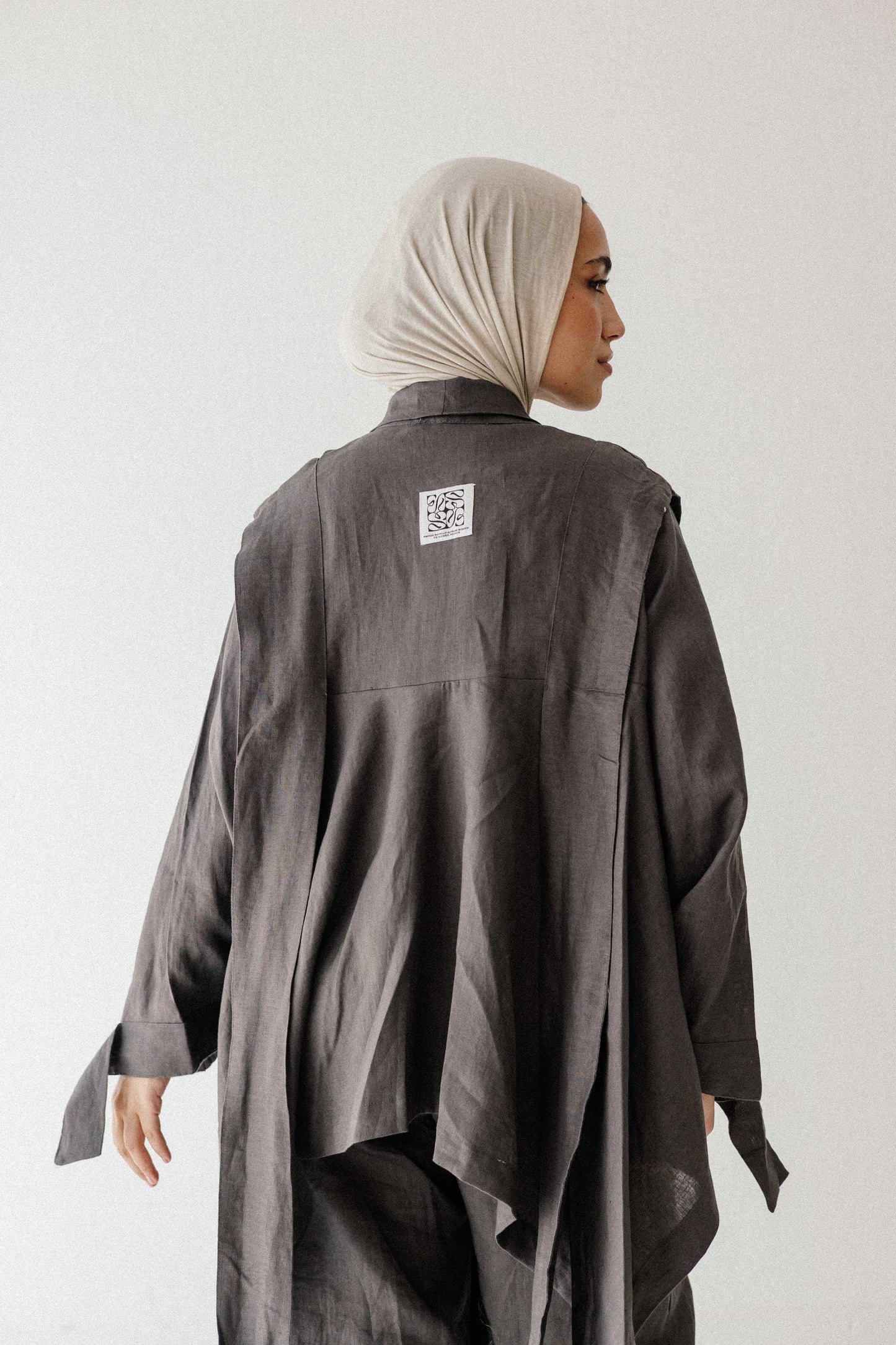 Short Double Collar Kimono In Dark-grey