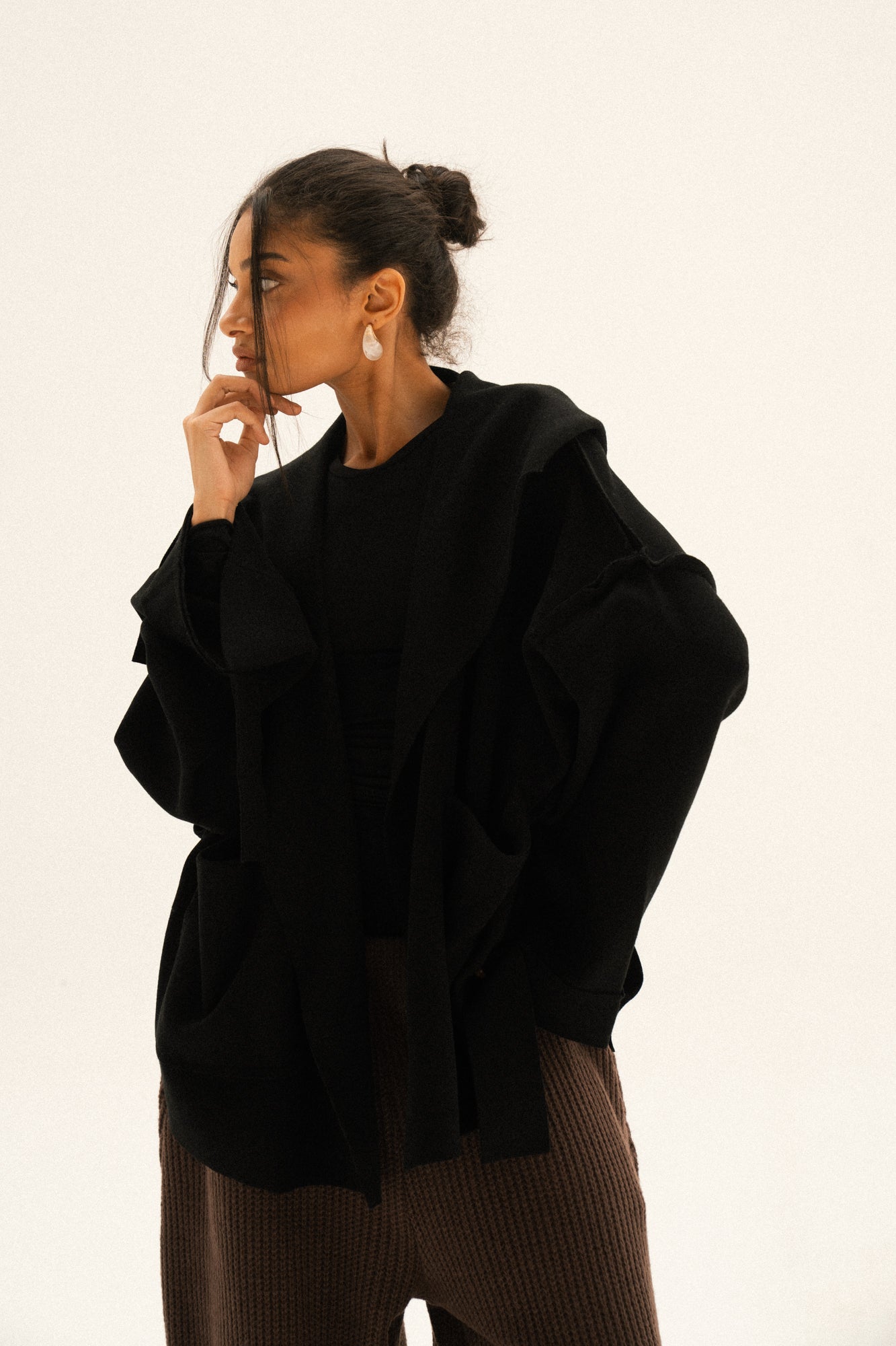 Unfinished Short Coat In Black