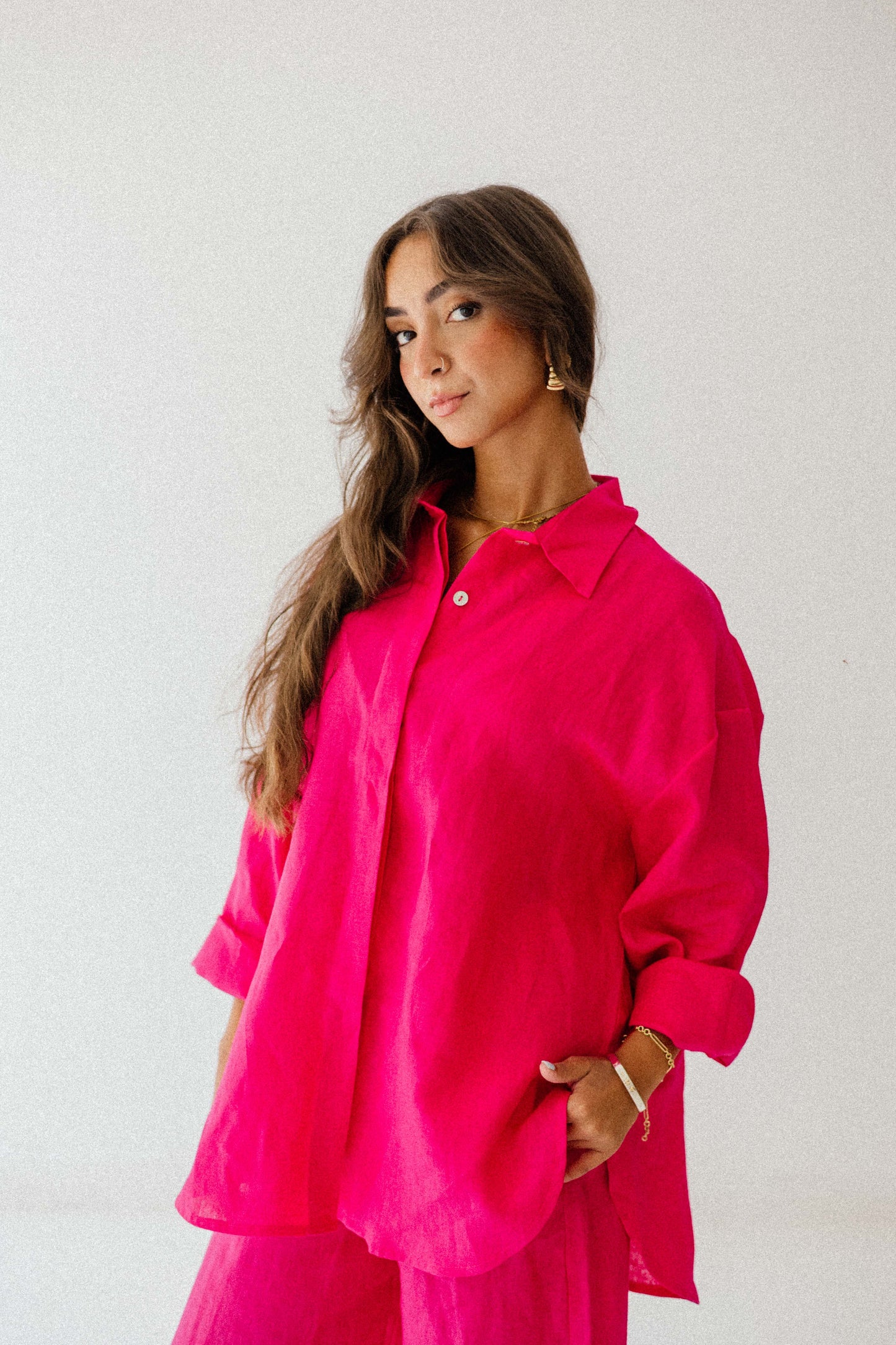 Daily Linen Shirt In Fuchsia