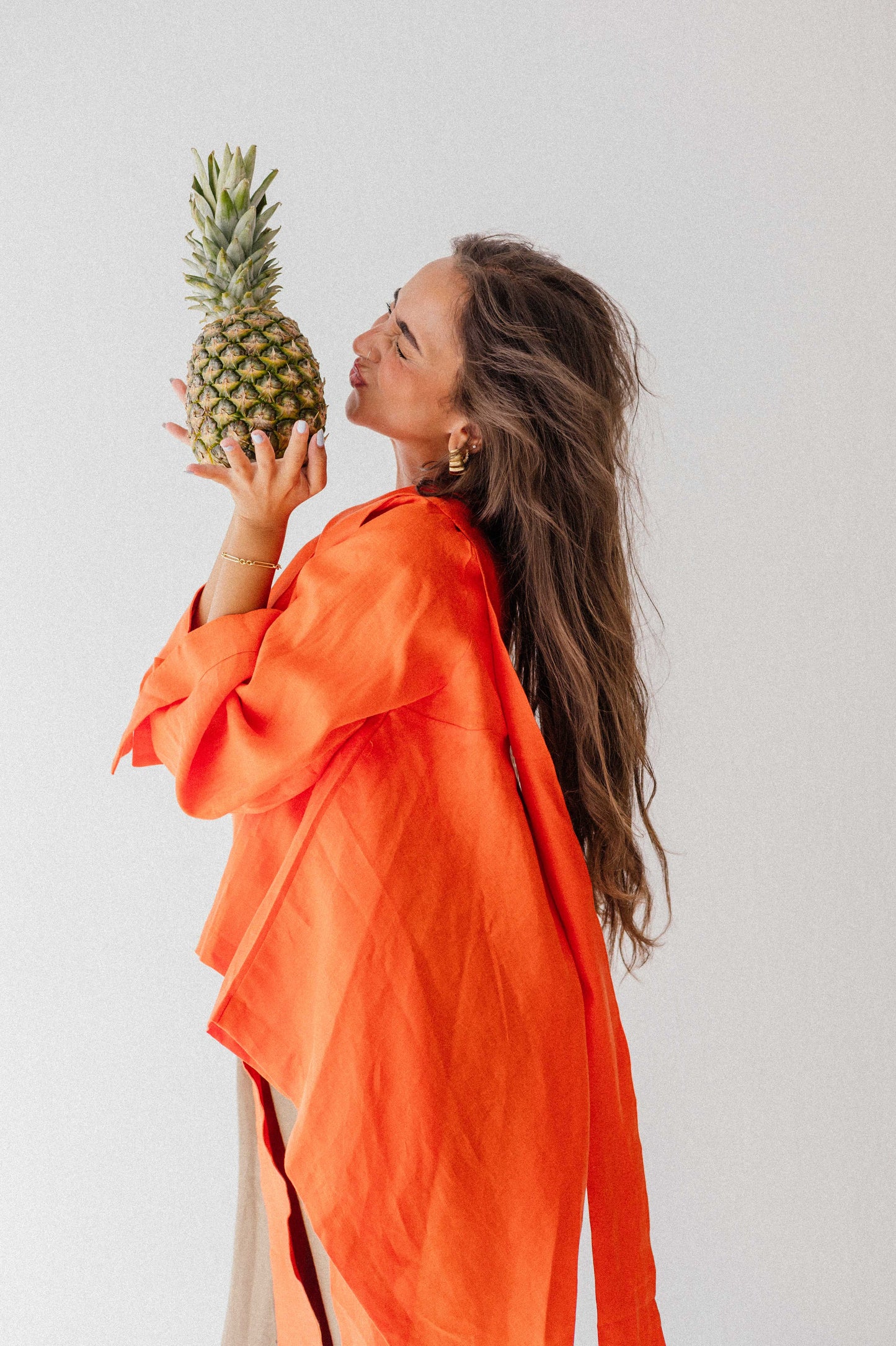 Short Double Collar Kimono In Orange