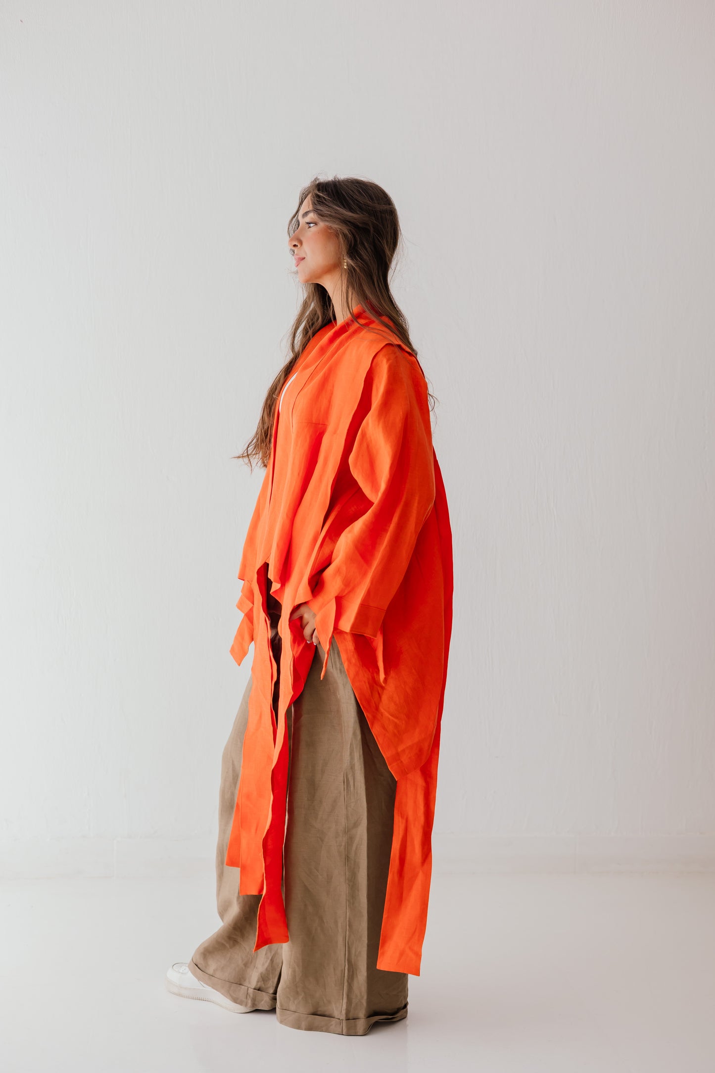 Short Double Collar Kimono In Orange
