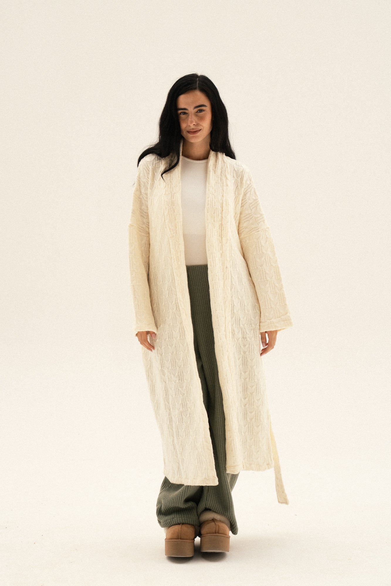 Knitted Braided Kimono In Off white