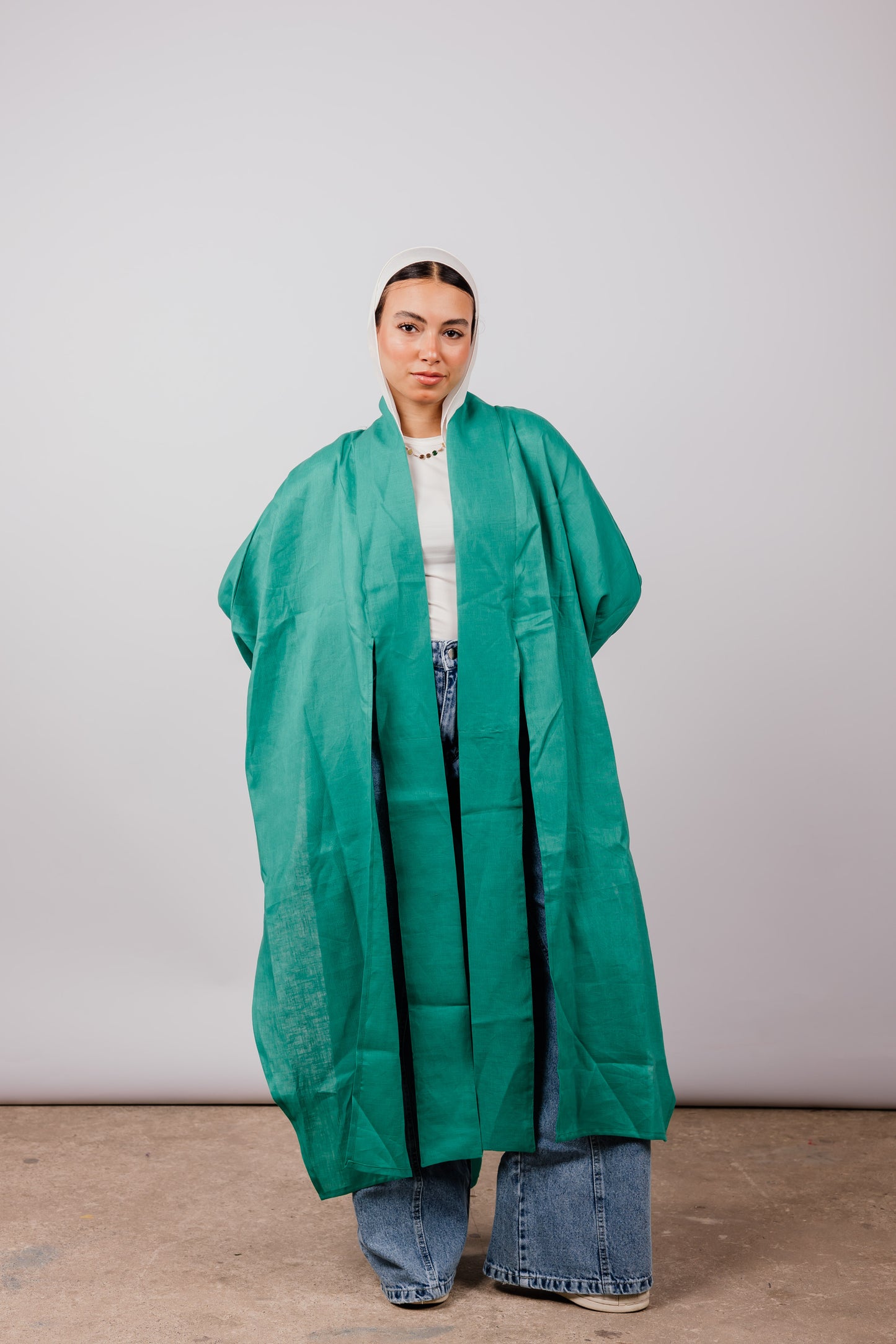 Double Collar Kimono In Green
