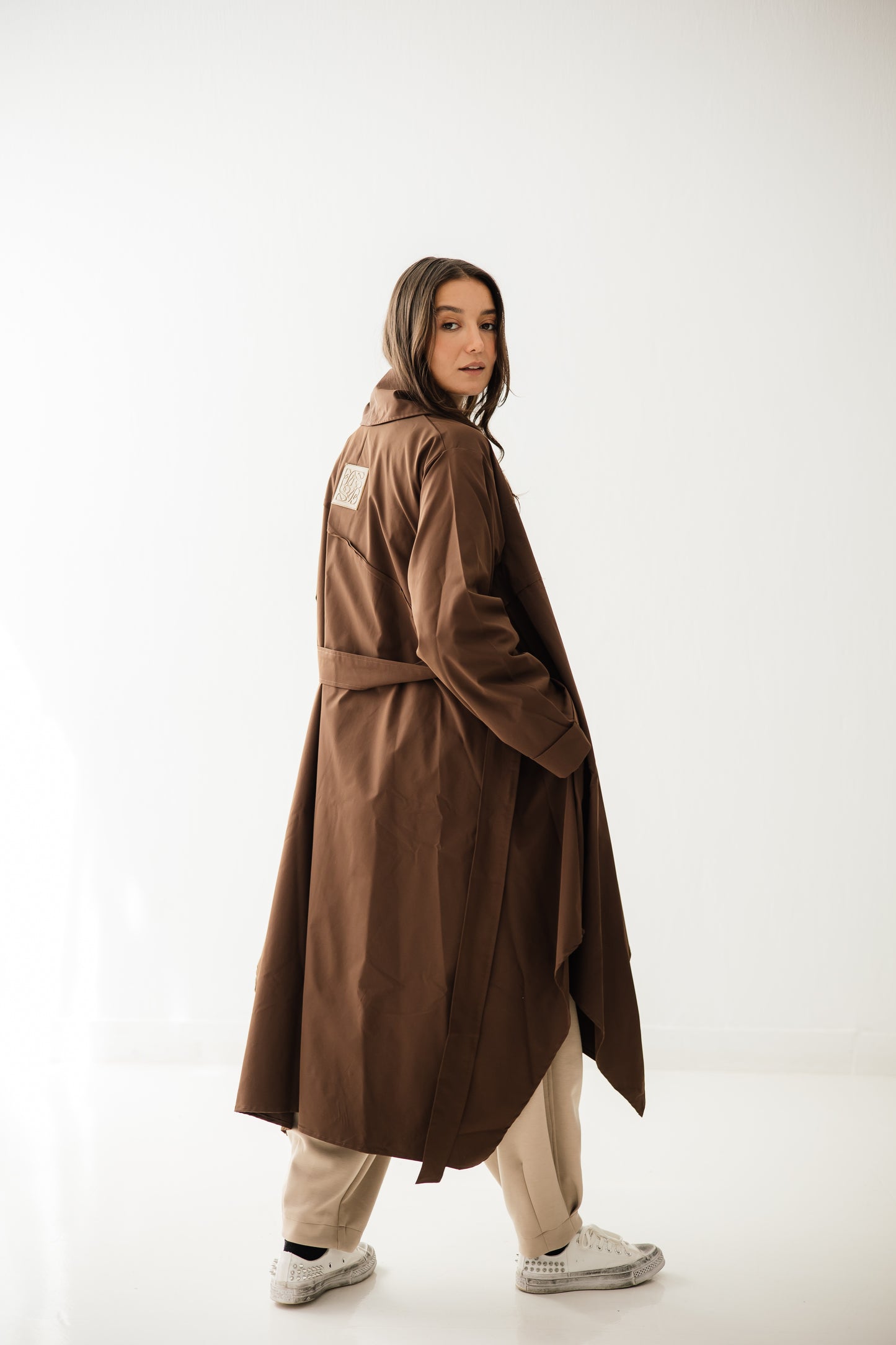 High-low Trench Coat In Brown