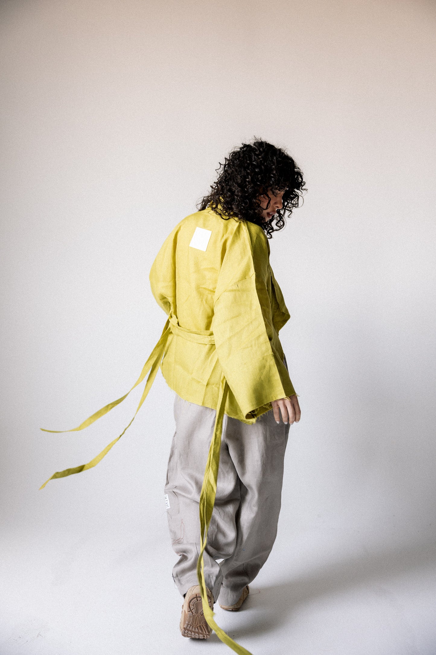 Collar kimono in limegreen