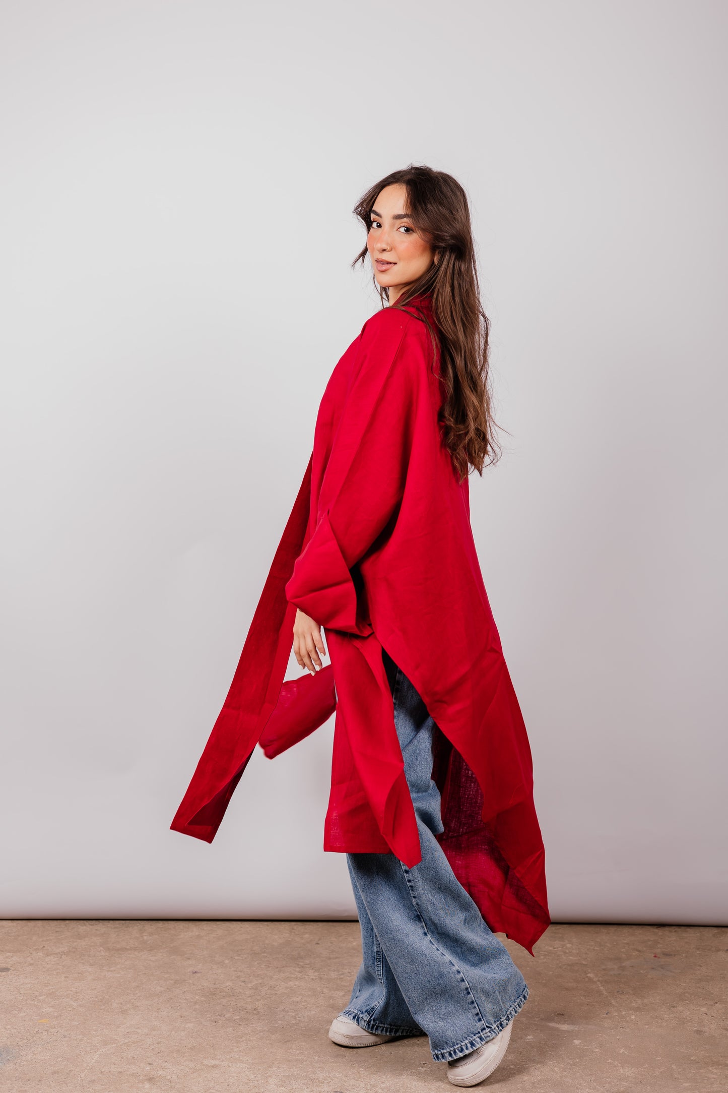 Double Collar Kimono In Red