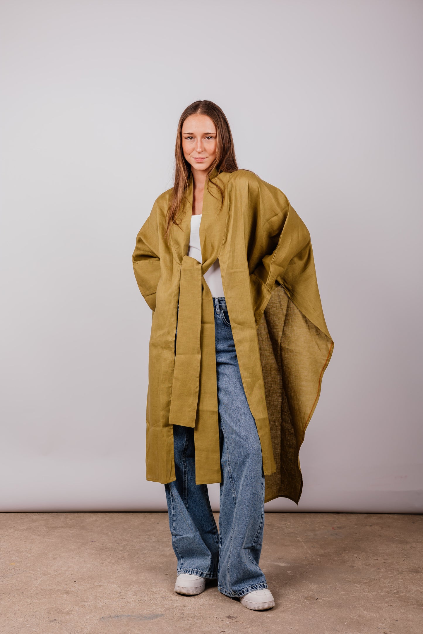 Double Collar Kimono In Lime-green