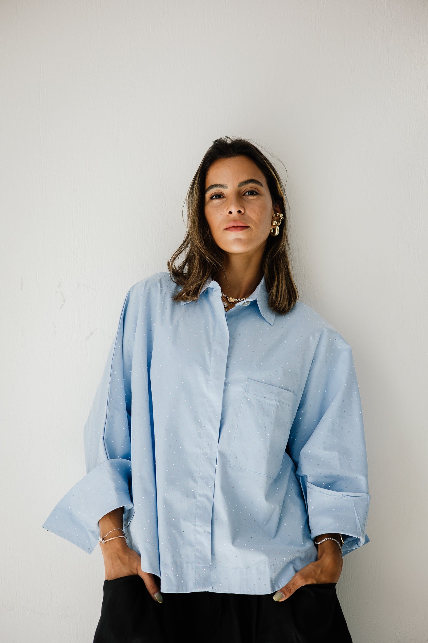 Studding Butterfly Shirt In Blue
