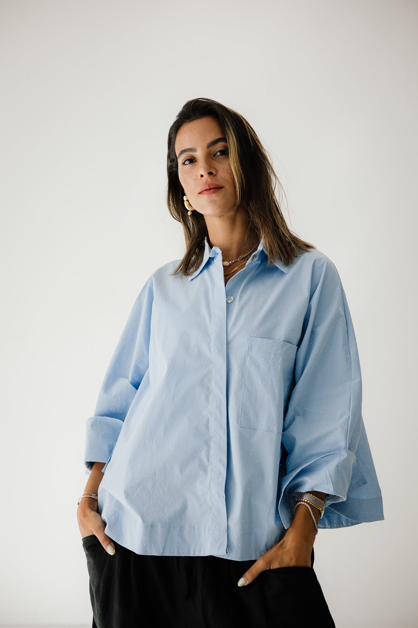Studding Butterfly Shirt In Blue