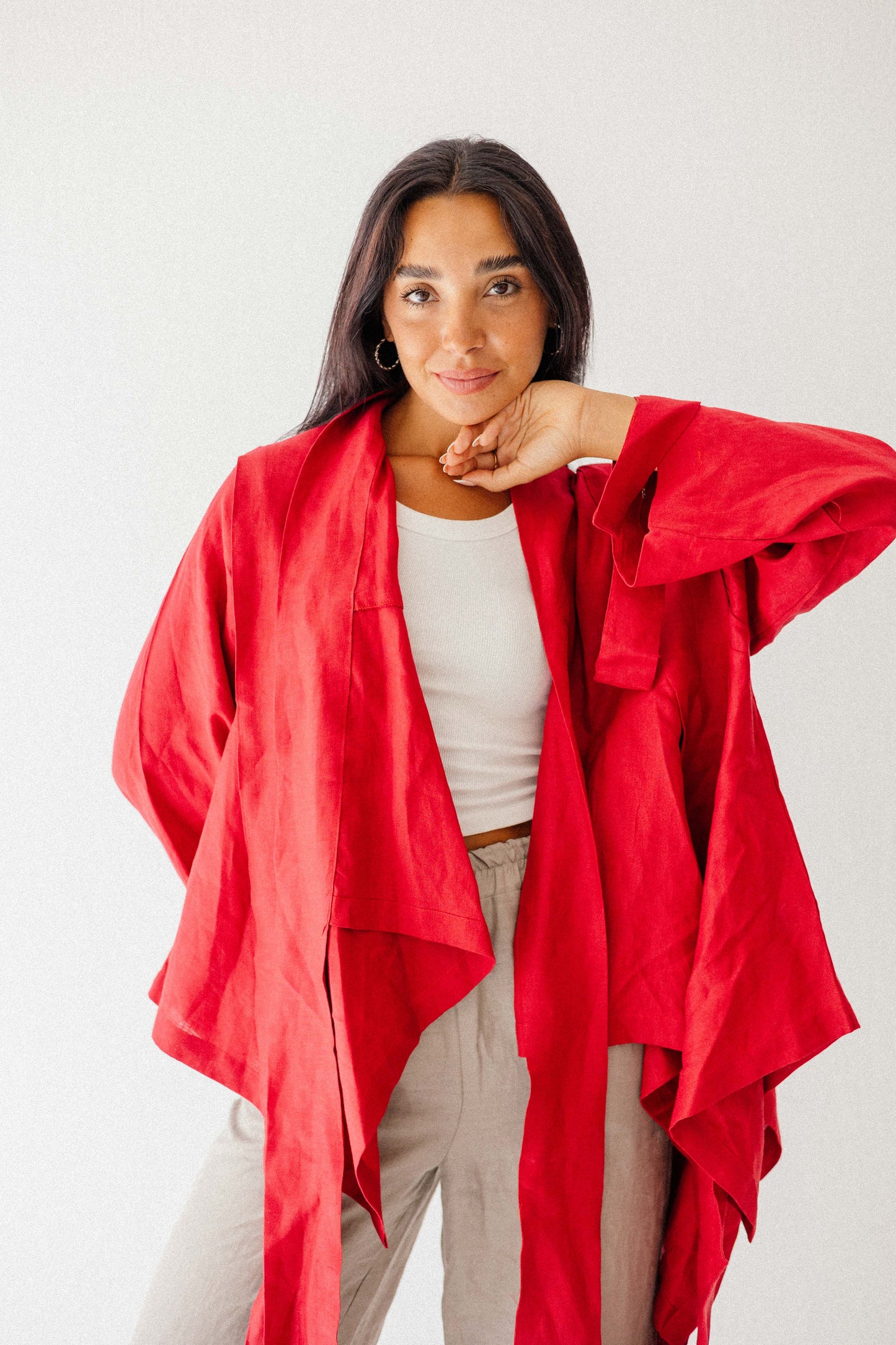 Short Double Collar kimono In Red