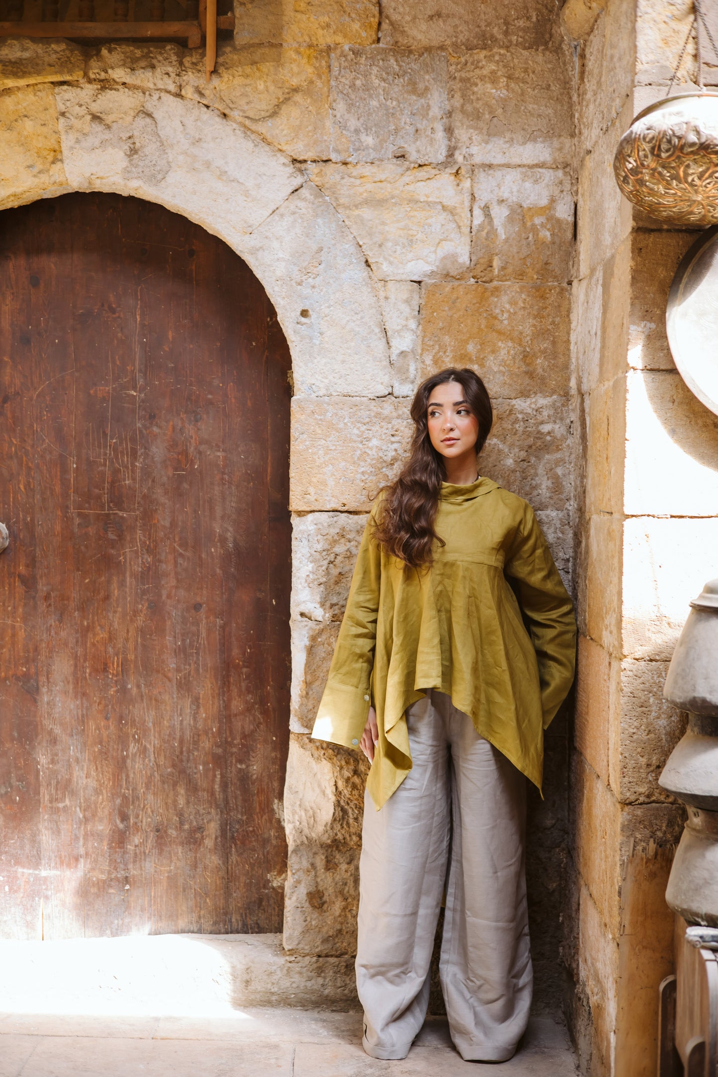 High-low Ribbon Top In Lime-Green