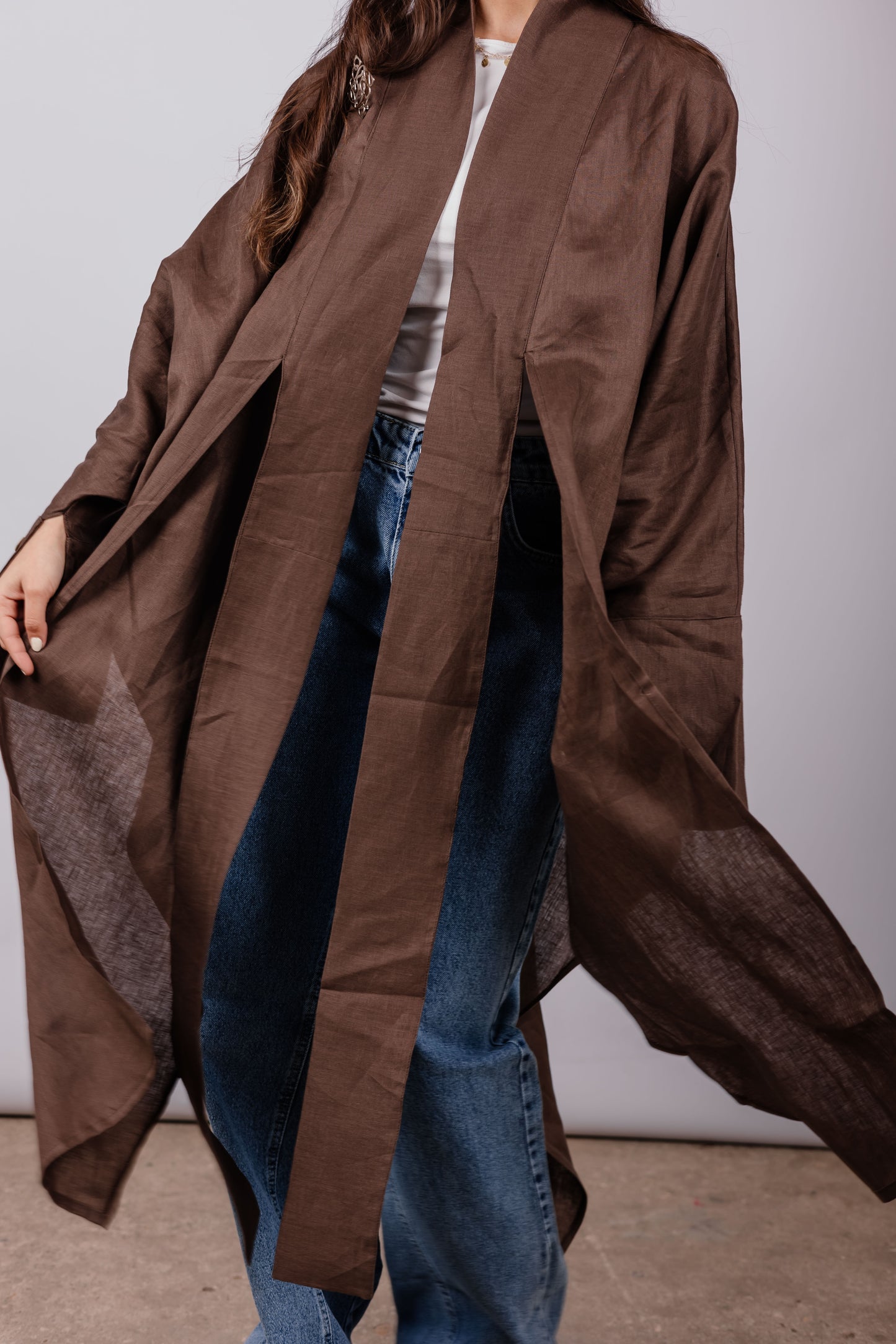 Double Collar Kimono In Brown