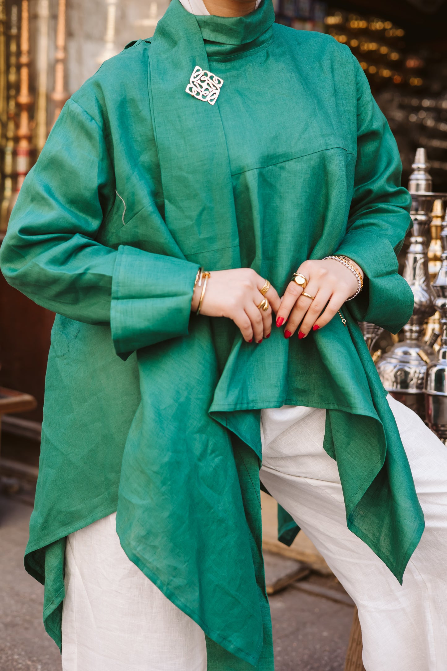 High-low Ribbon Top In Green