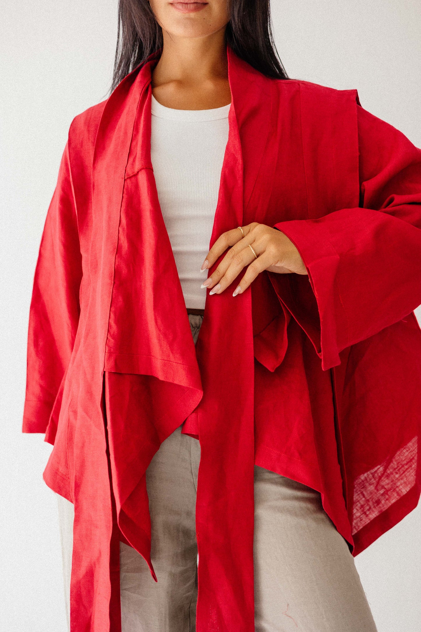 Short Double Collar kimono In Red