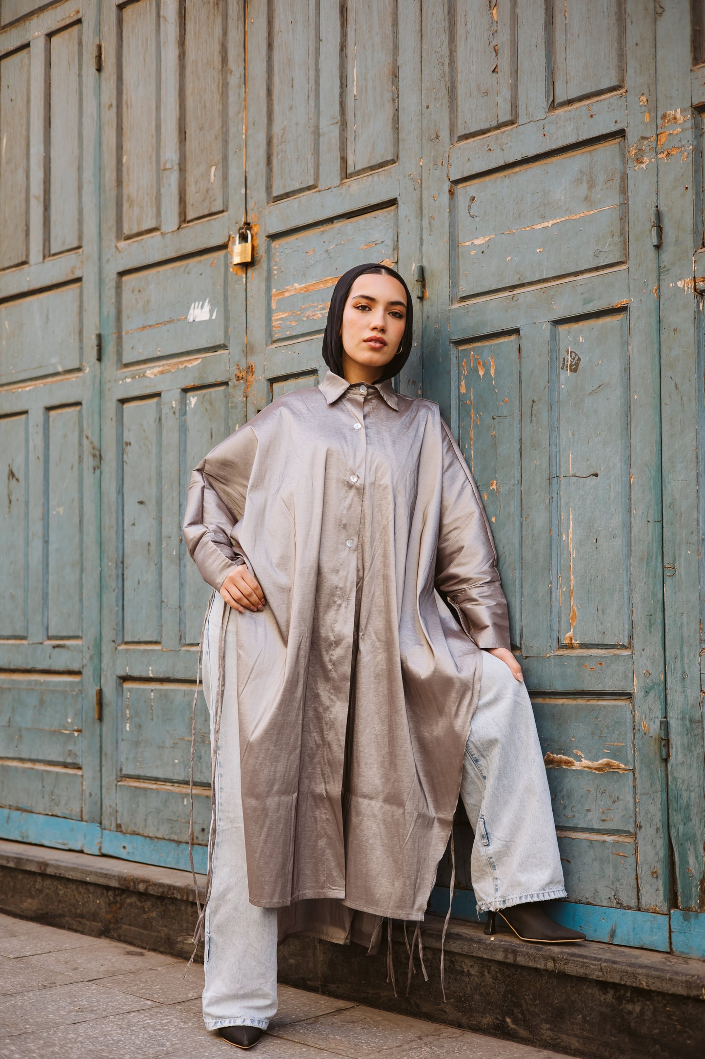Long Fringes Kaftan in Grey
