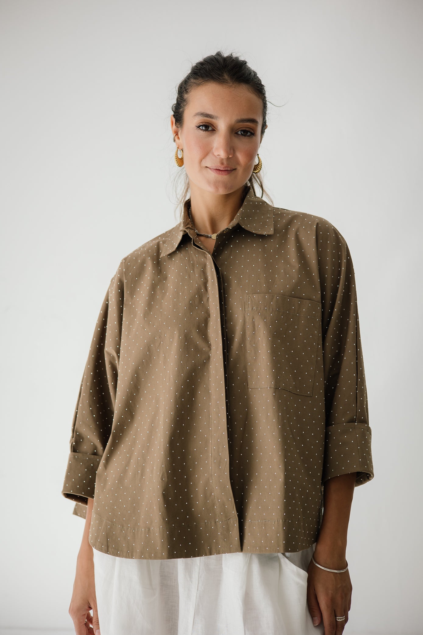 Studding Butterfly Shirt In Brown