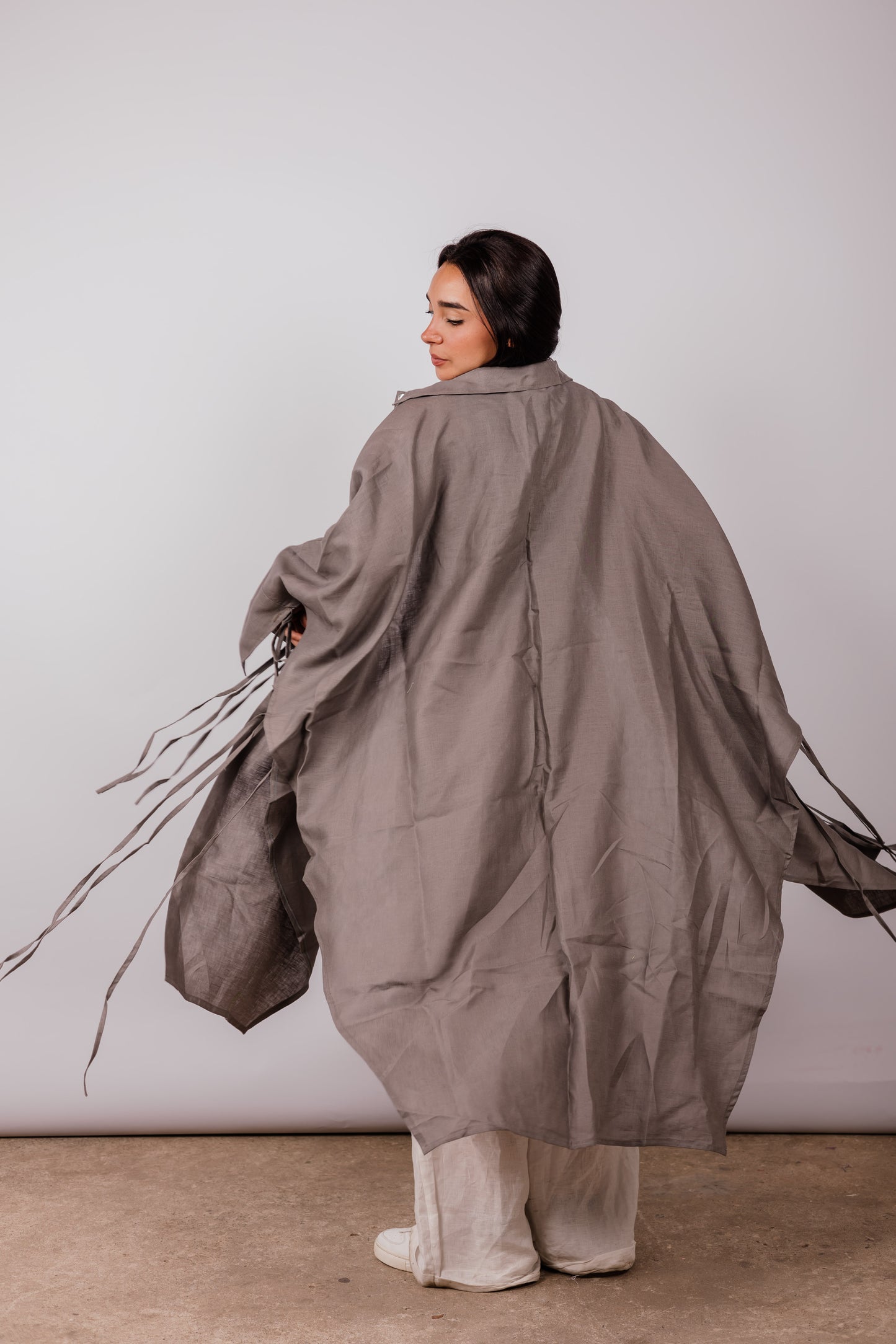 Long Fringes Shirt In Grey