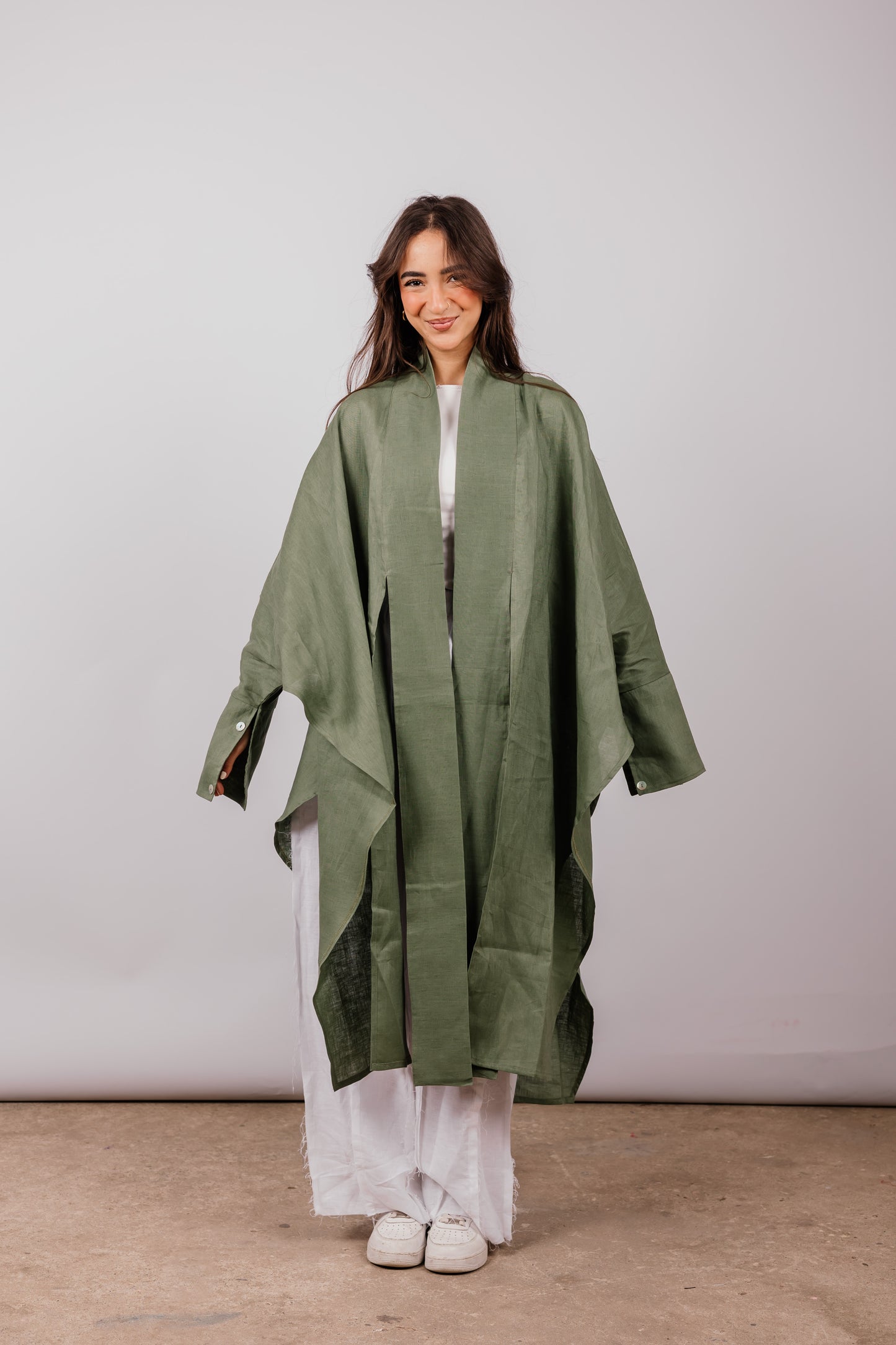 Double Collar Kimono In Olive