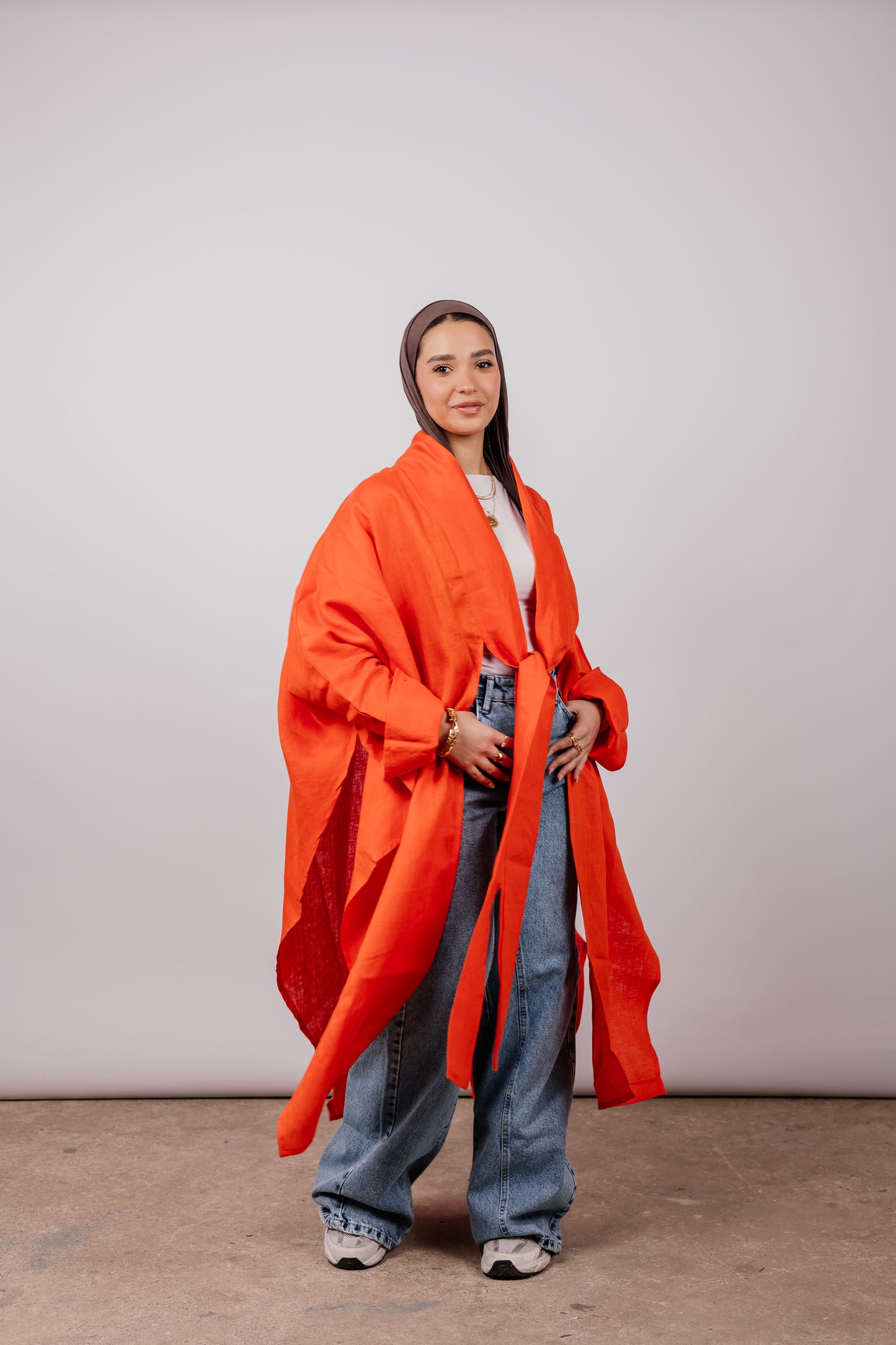 Double Collar Kimono In Orange