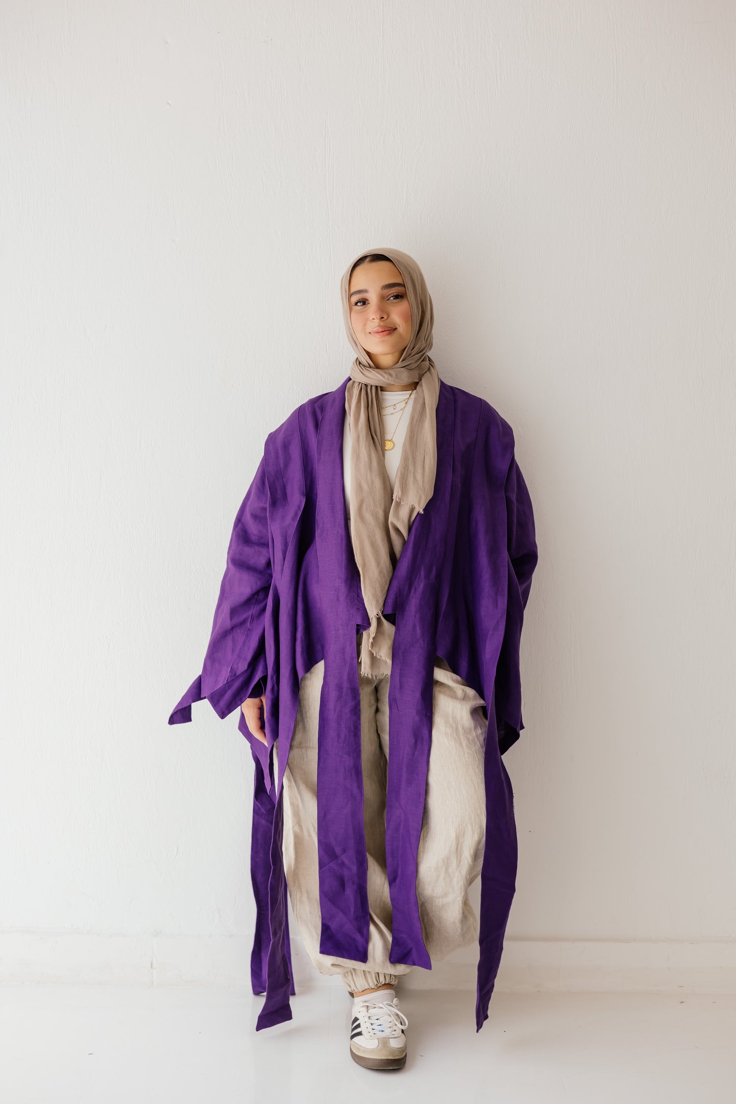 Short Double Collar Kimono In Purple