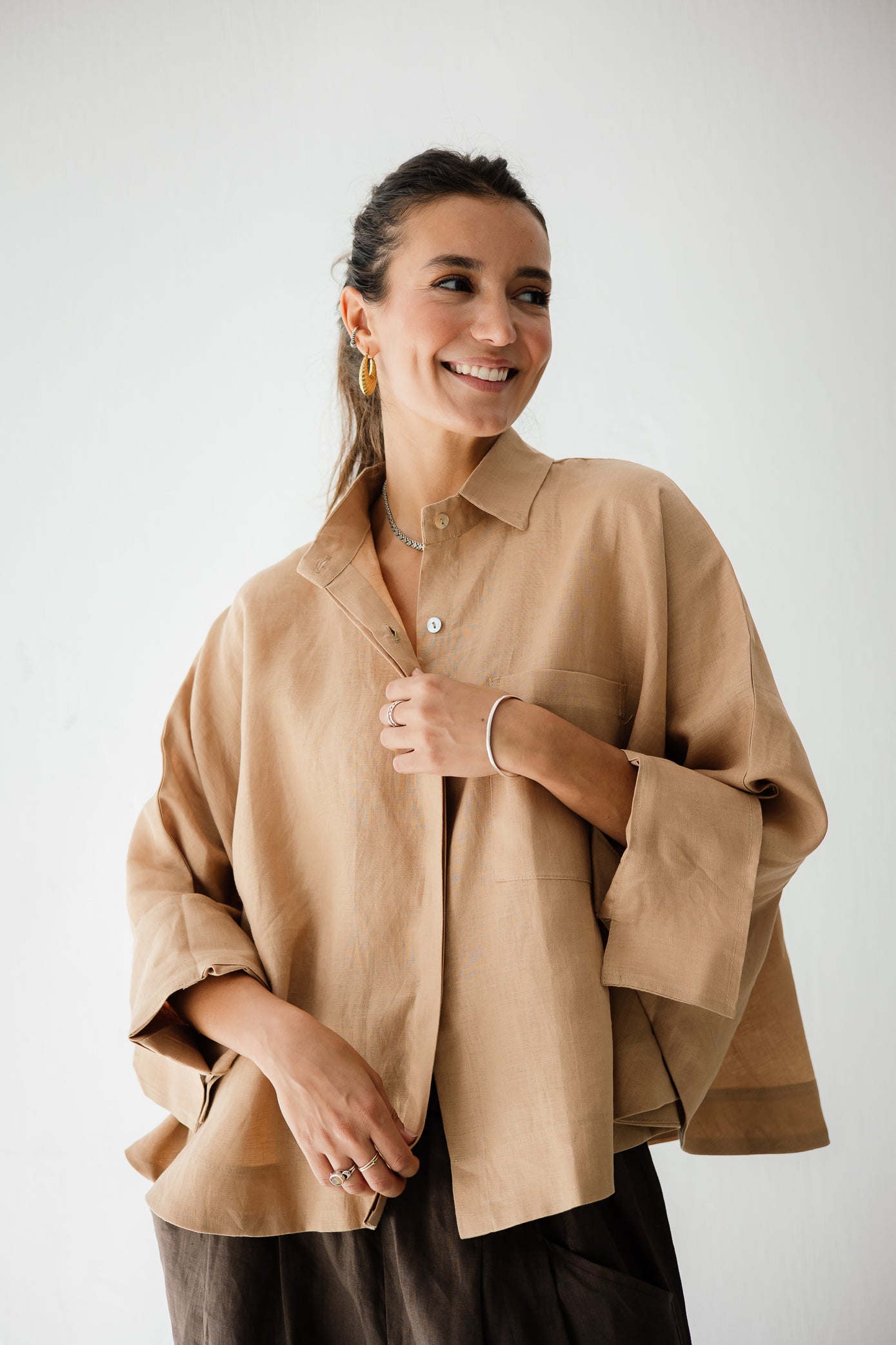 Butterfly Shirt In Light Camel