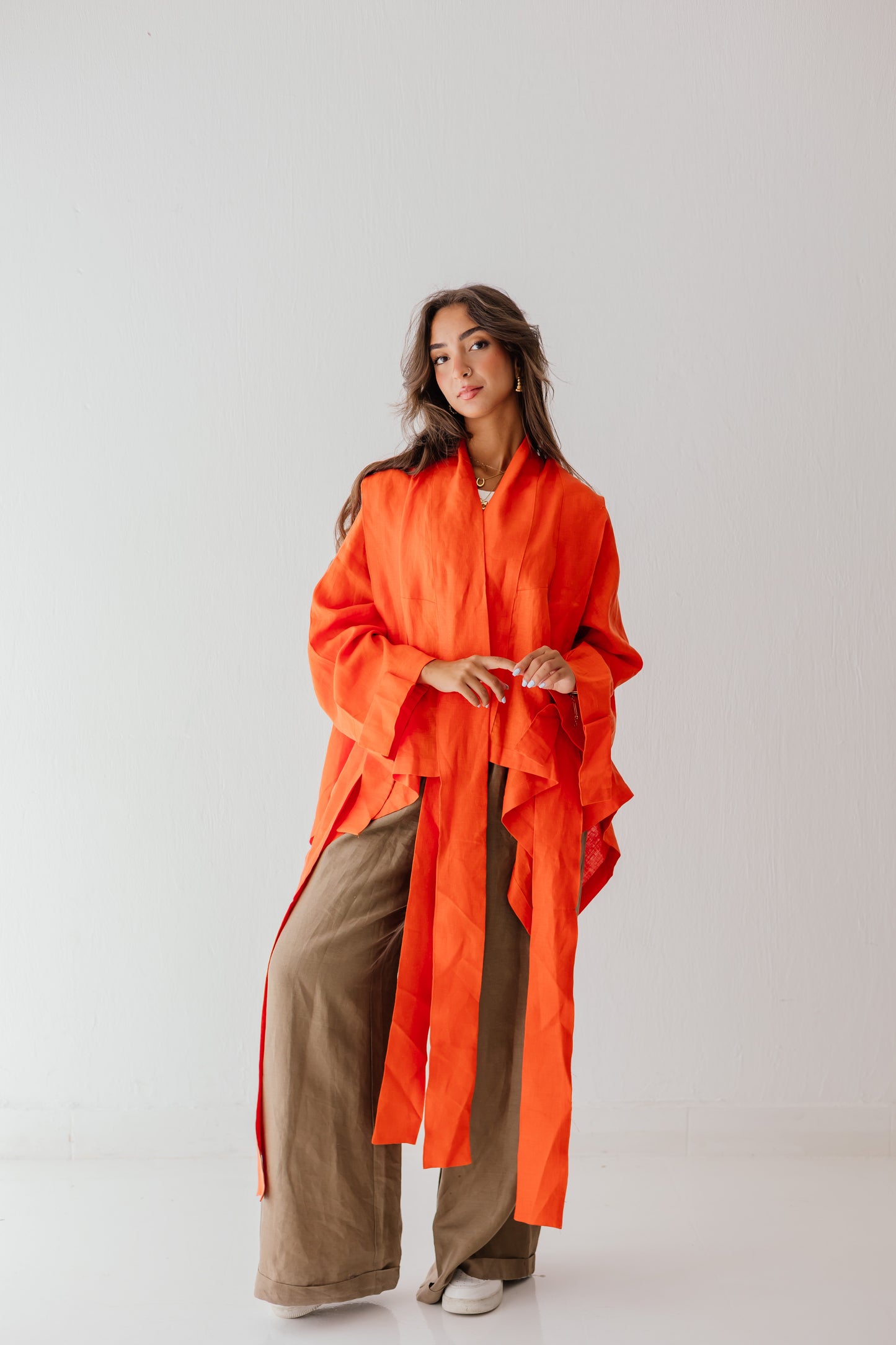 Short Double Collar Kimono In Orange