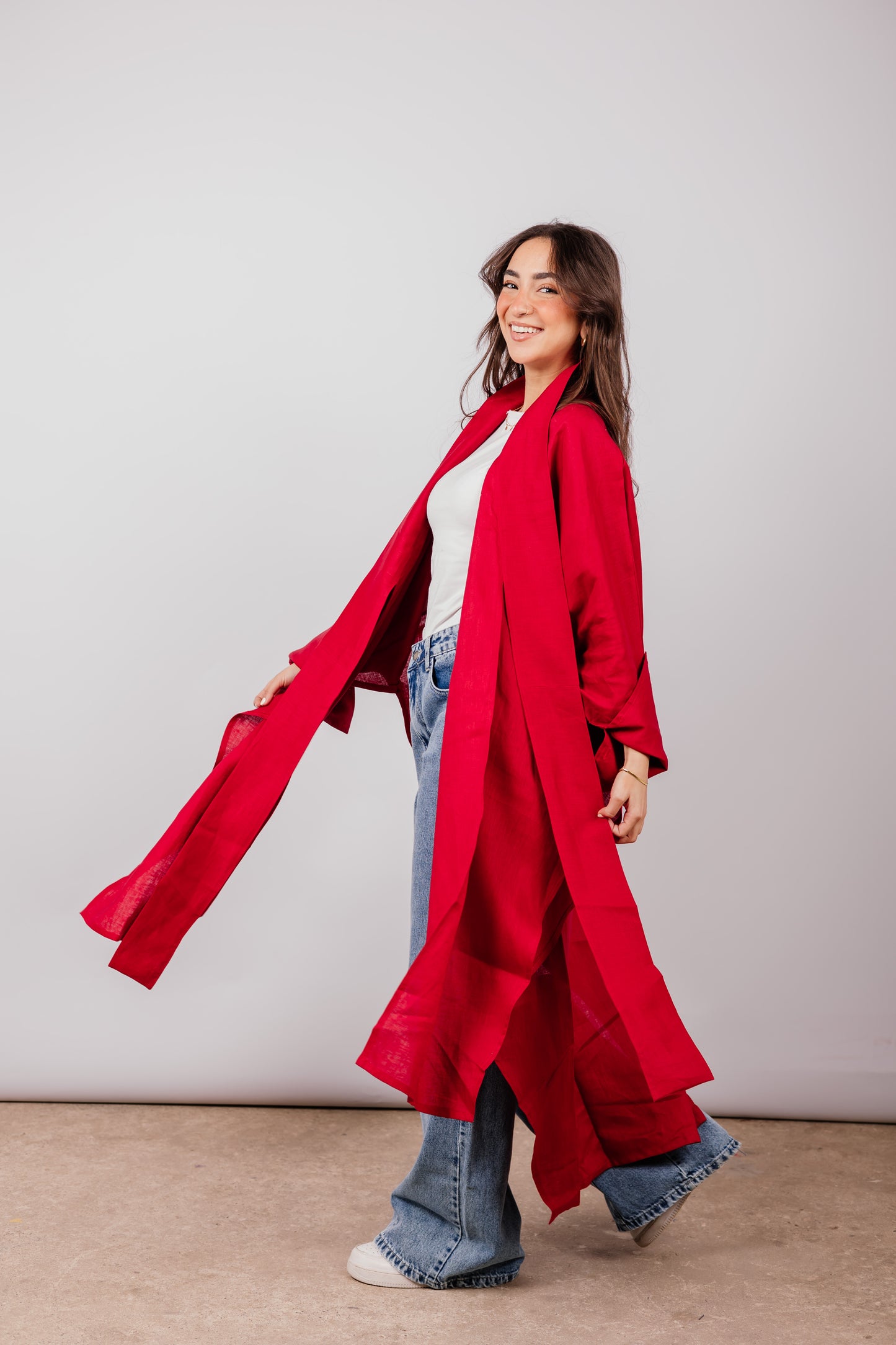 Double Collar Kimono In Red