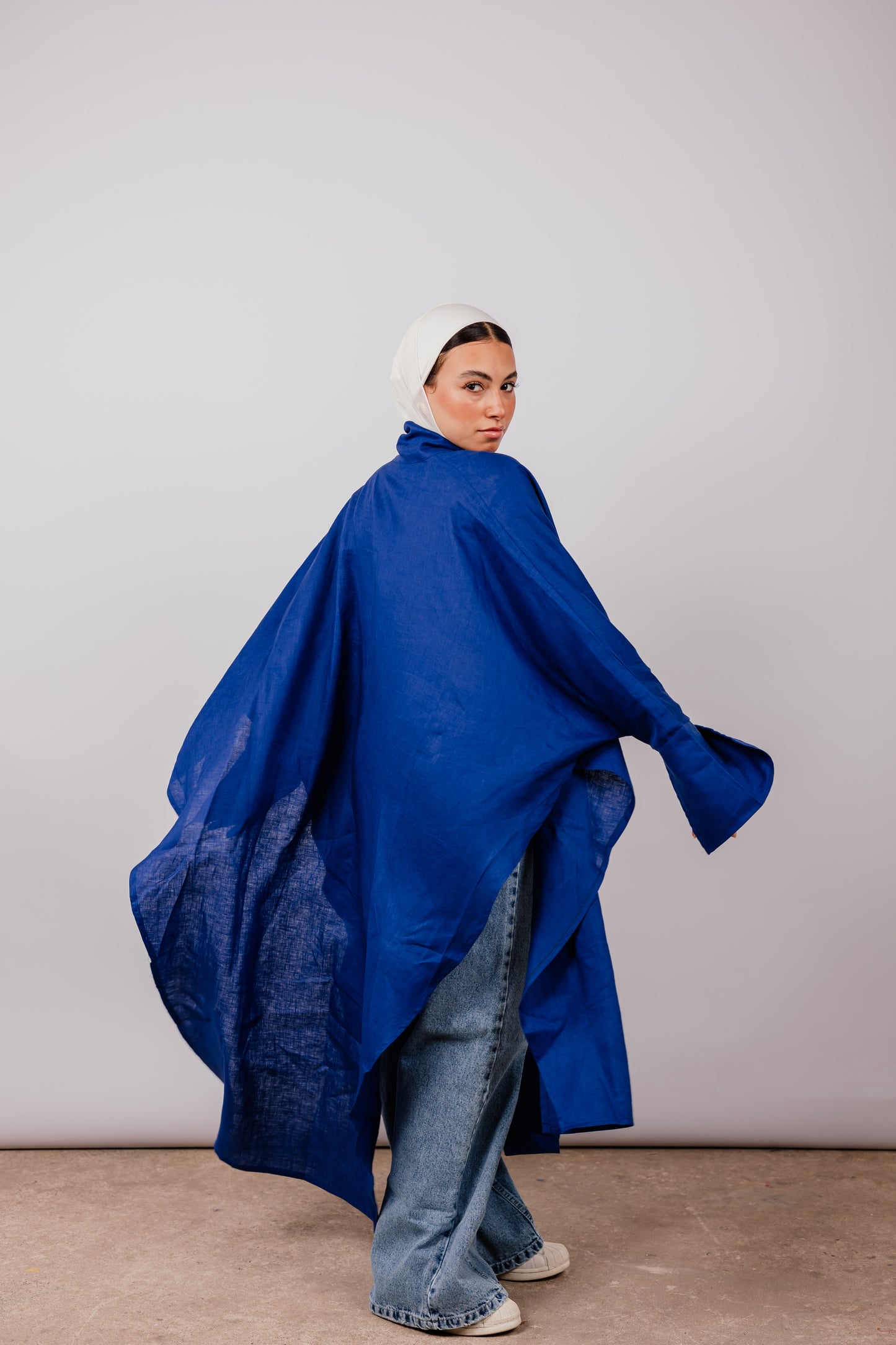 Double collar Kimono In Royal-blue