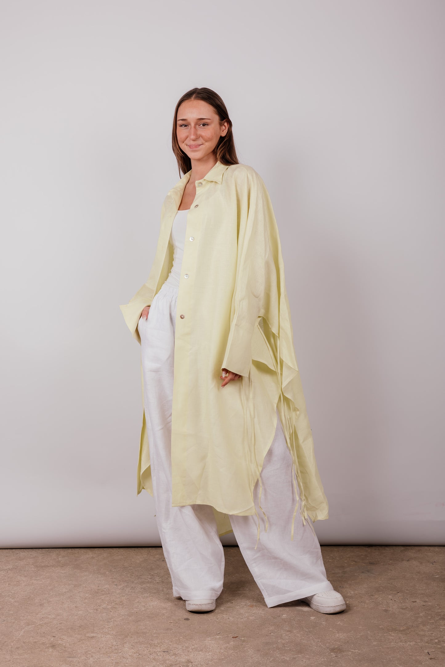 Long Fringes Shirt In Butter-lemon