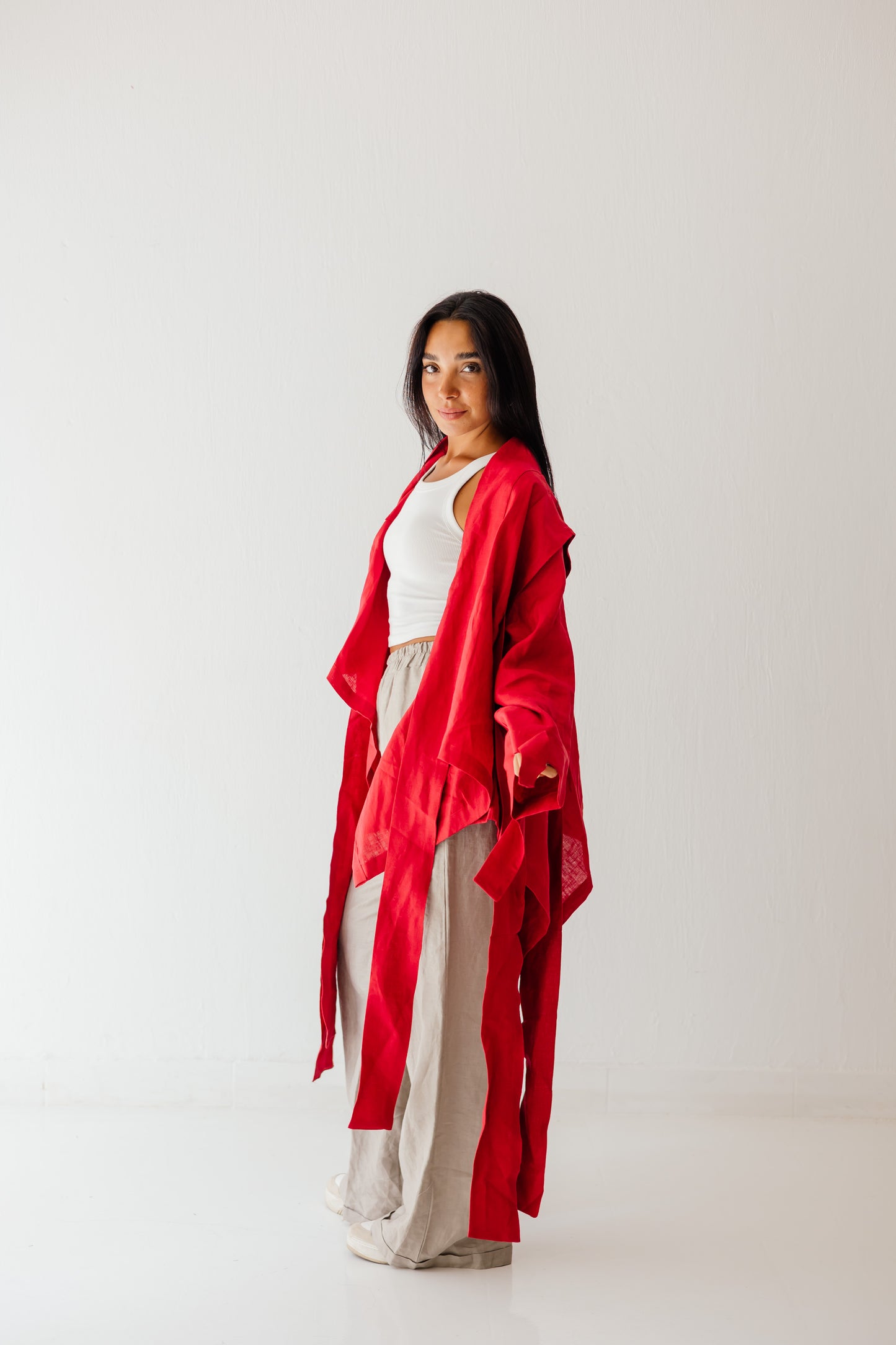 Short Double Collar kimono In Red