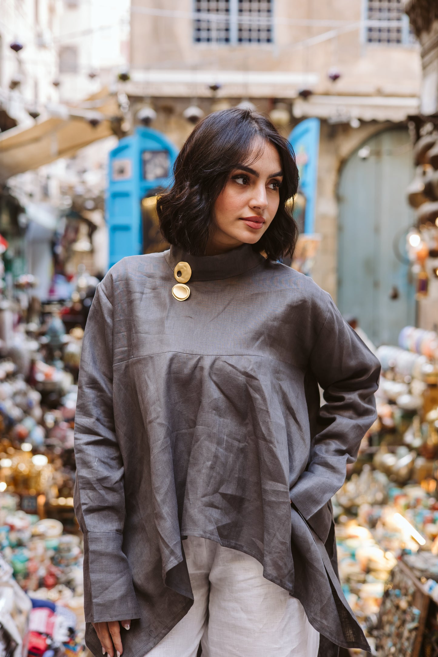 High-low Ribbon Top In Dark Griesh