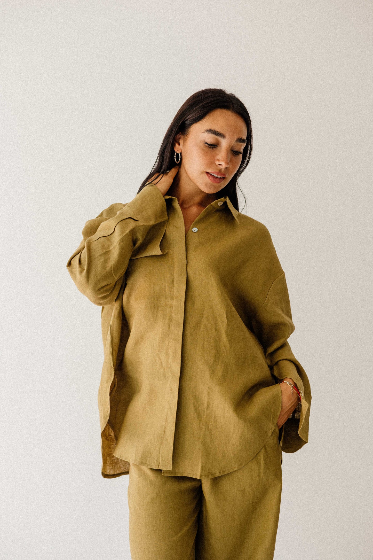 Daily Linen Shirt In Dark-limegreen