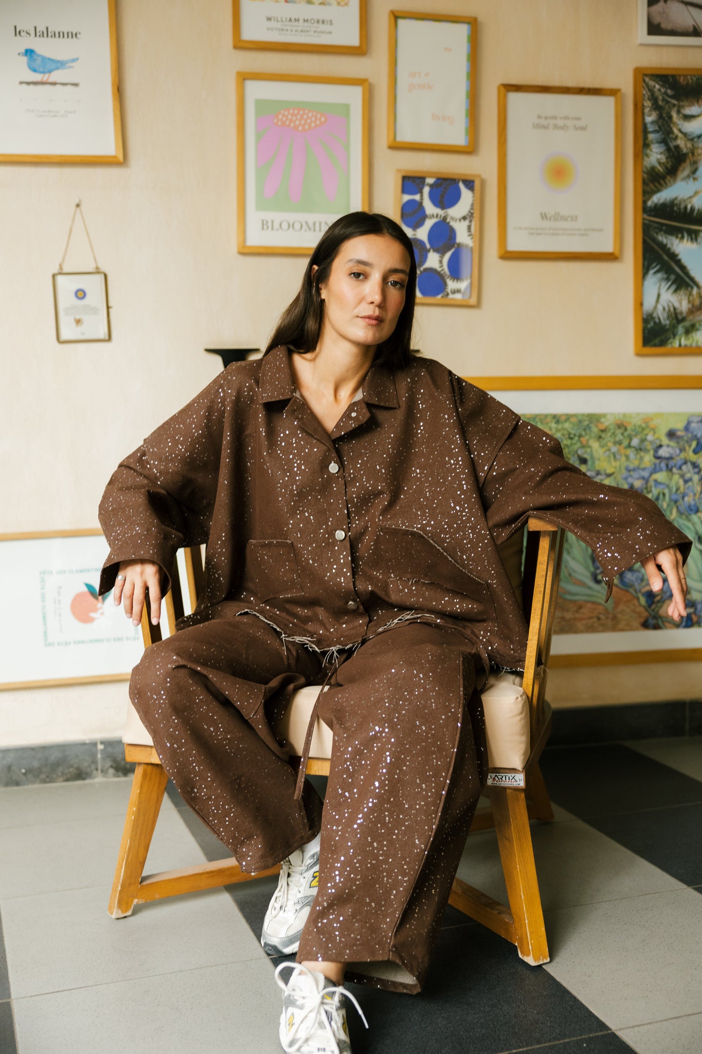 Balloon denim set in brown