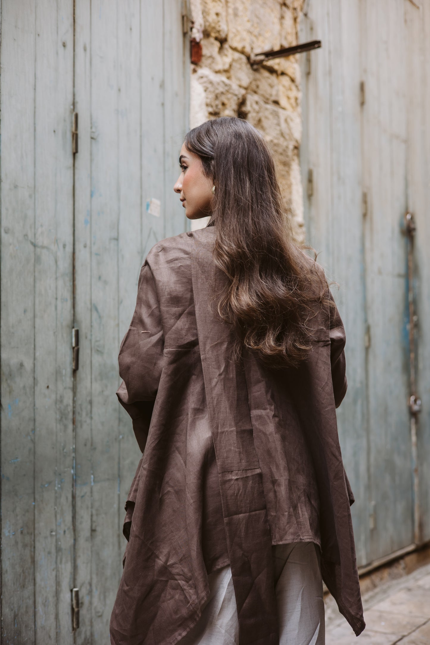 High-low Ribbon Top In Brown