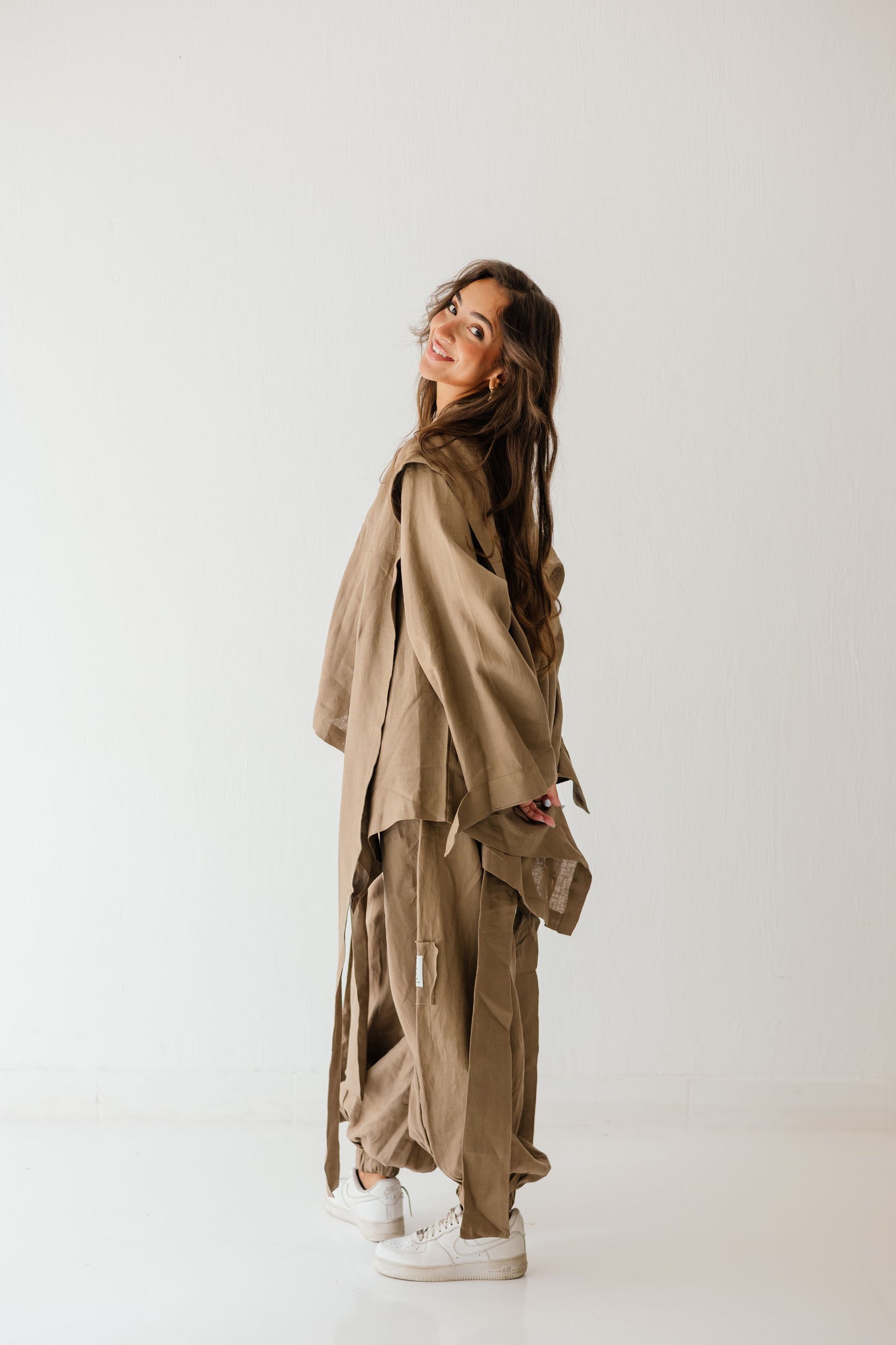 Short Double Collar Kimono In Light Brown