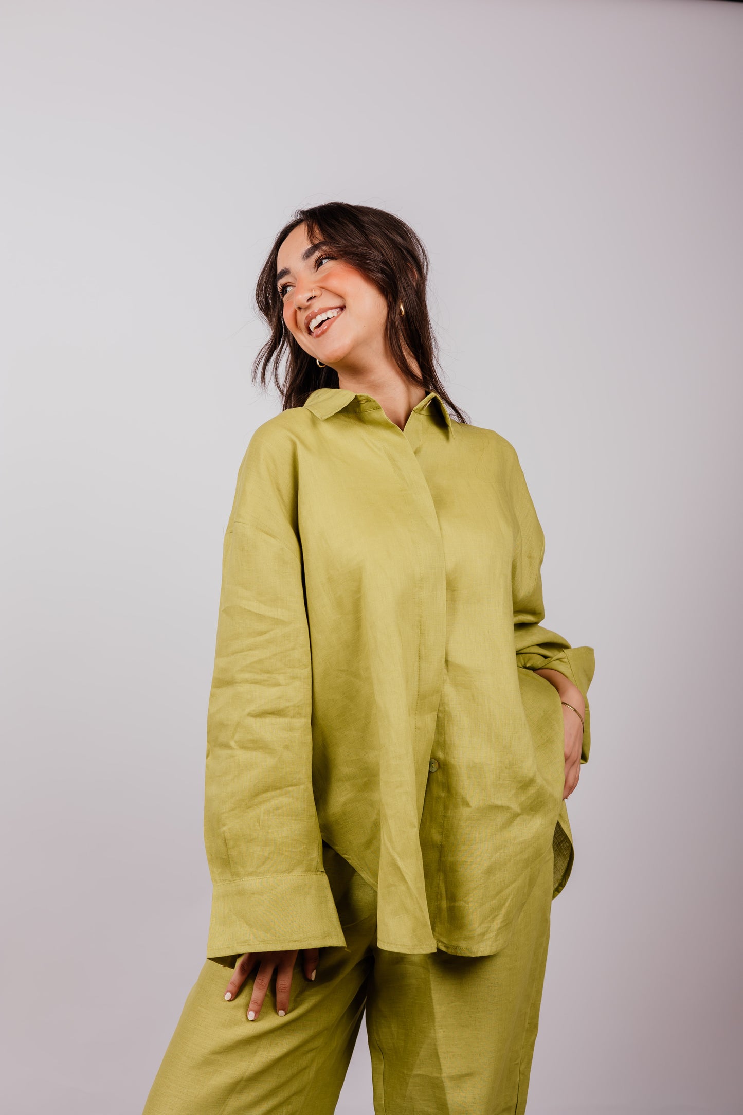 Daily Linen Shirt In Lime-green