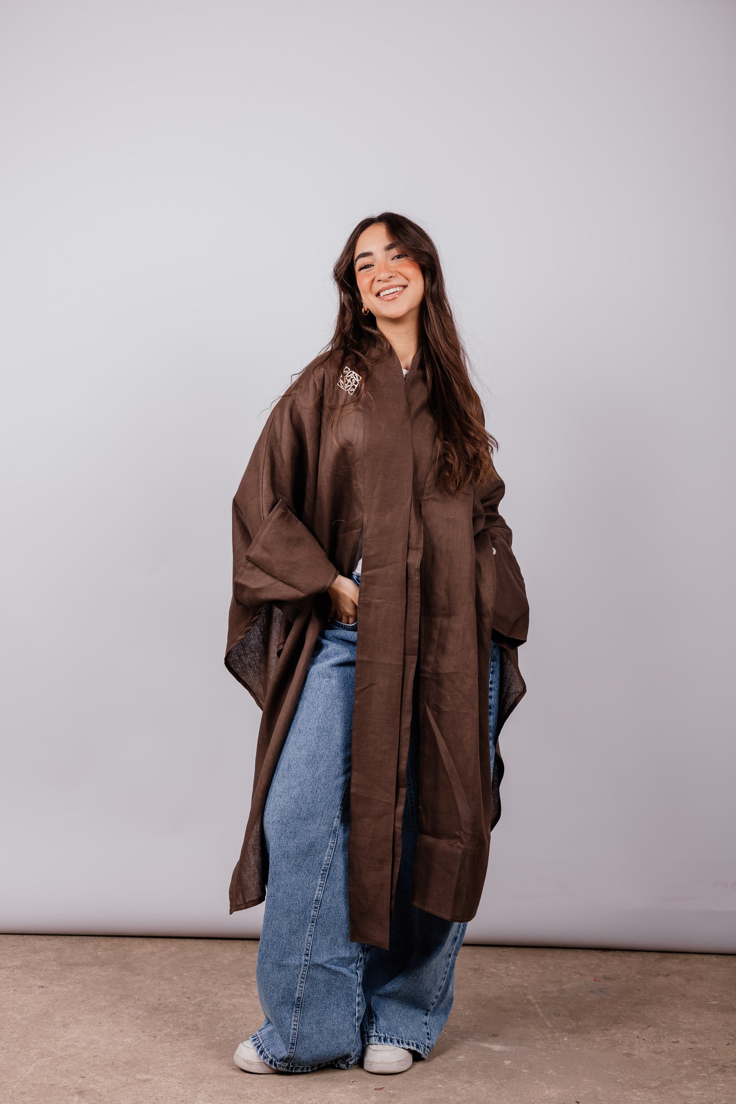 Double Collar Kimono In Brown
