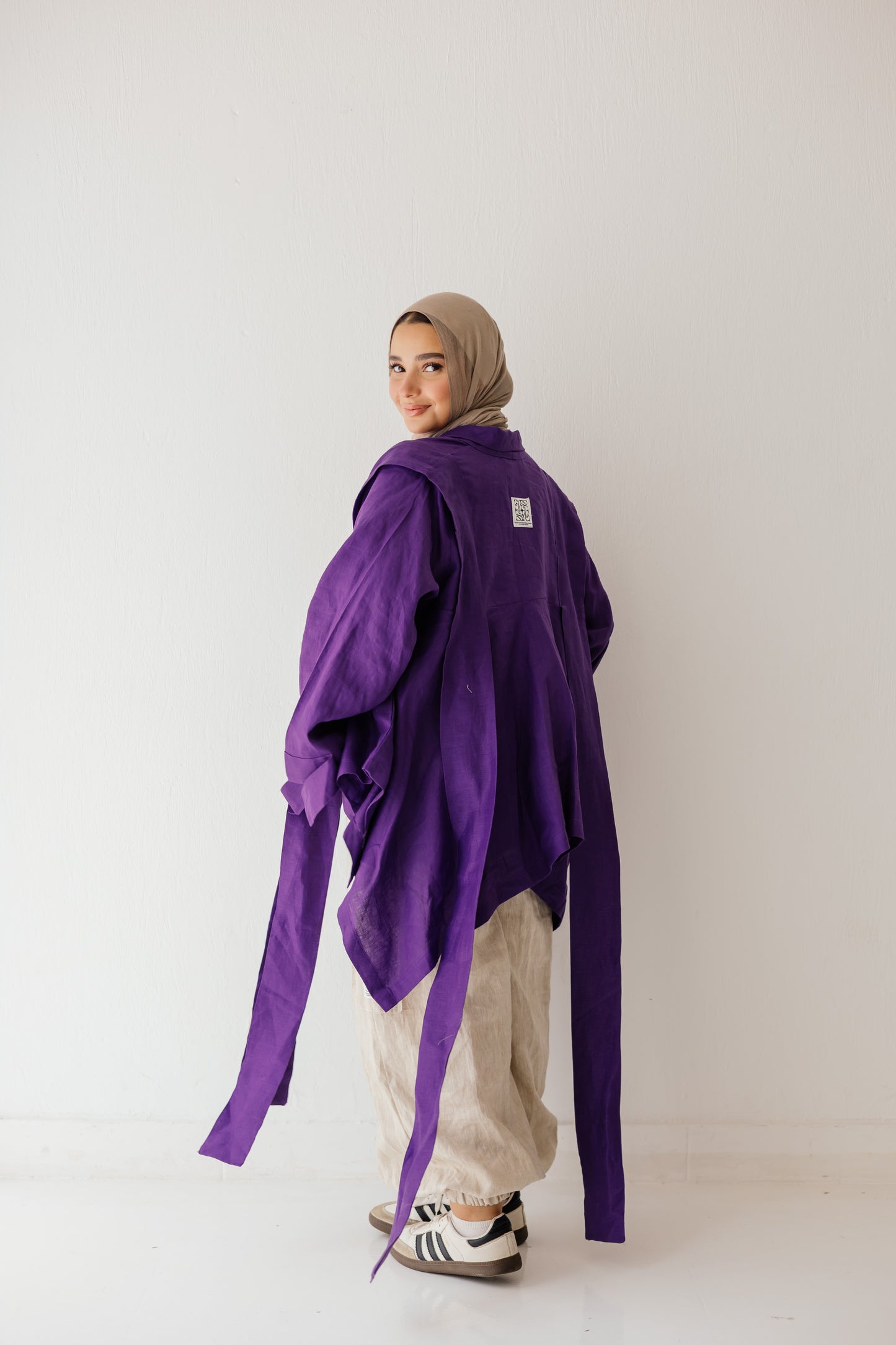 Short Double Collar Kimono In Purple