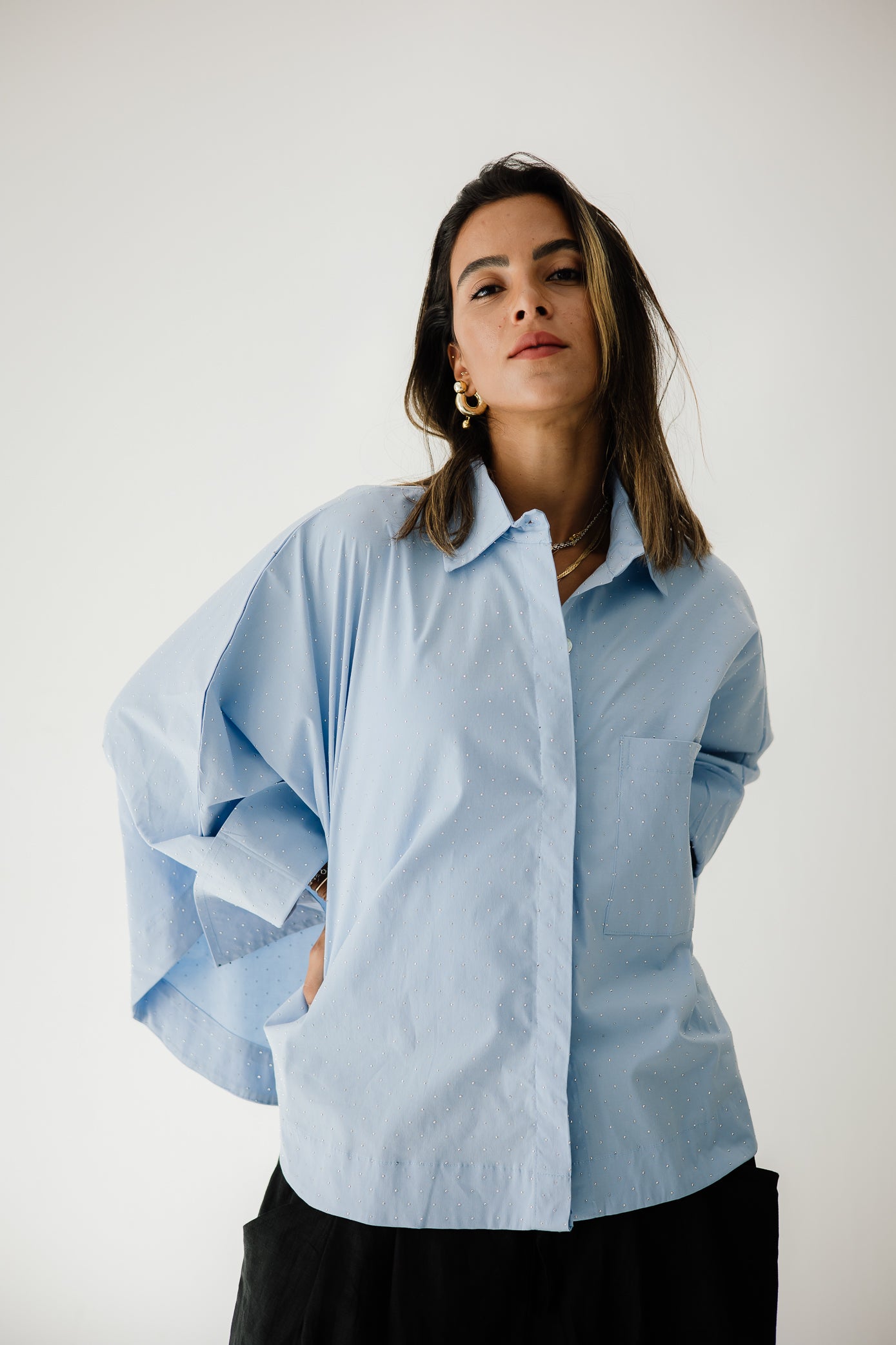 Studding Butterfly Shirt In Blue