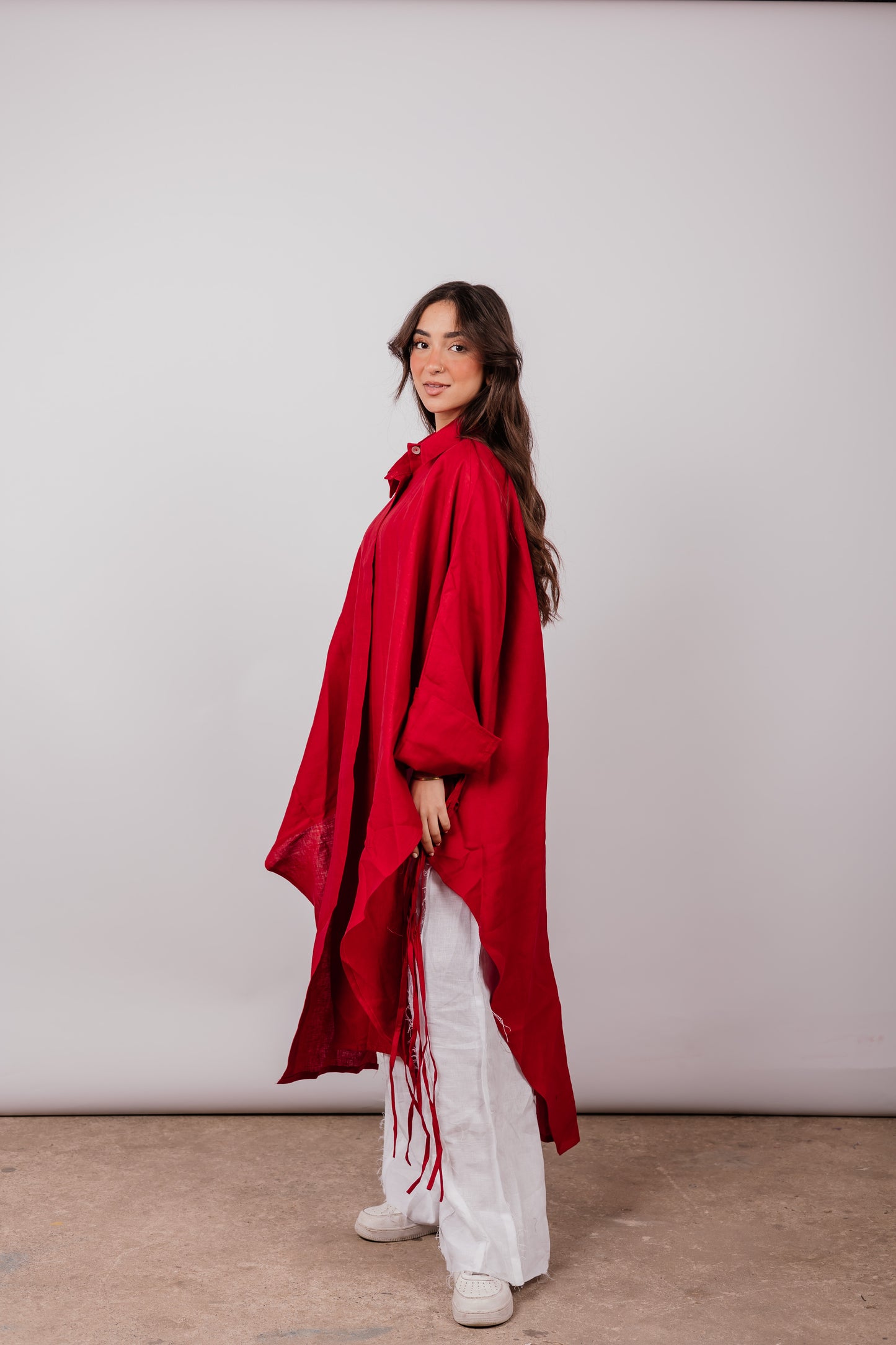 Long Fringes Shirt In Red
