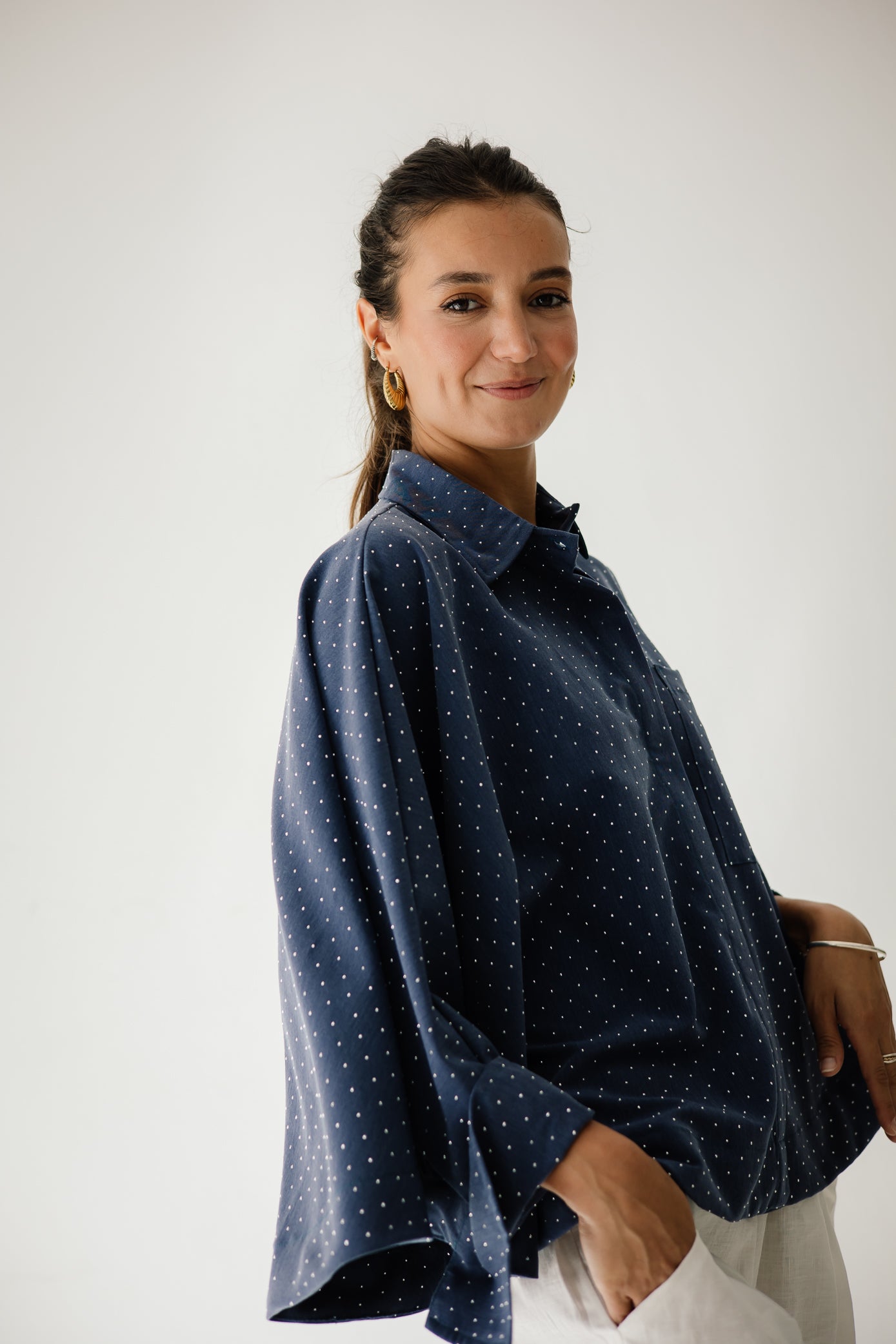 Studding Butterfly Shirt In Dark-blue